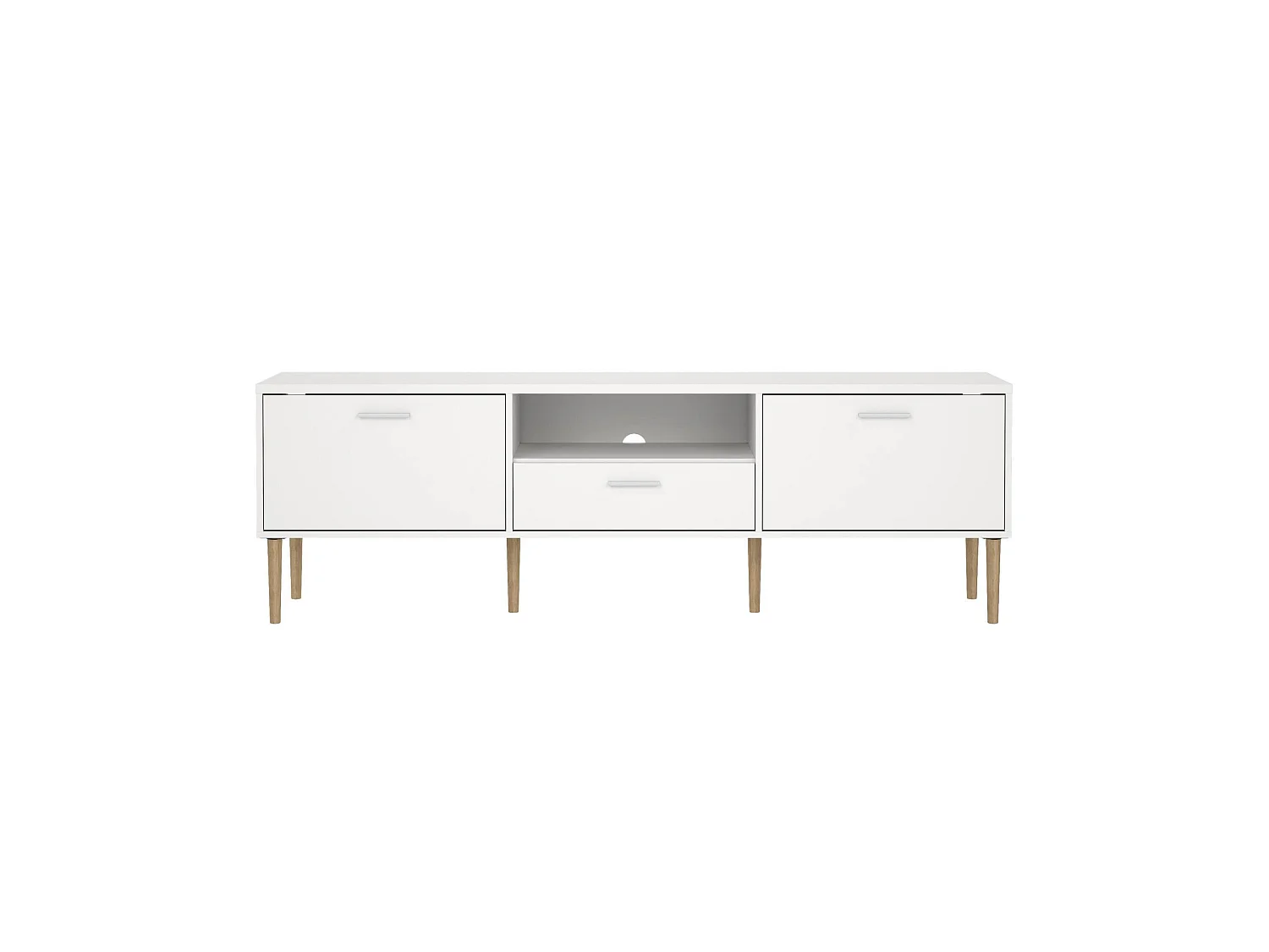 Meuble TV Dtisc, Buffet de salon, Armoire basse pour TV, Base murale de rangement, 177x40 h57 cm, Blanc