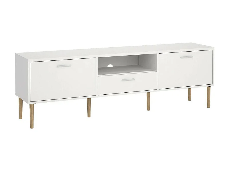 Meuble TV Dtisc, Buffet de salon, Armoire basse pour TV, Base murale de rangement, 177x40 h57 cm, Blanc