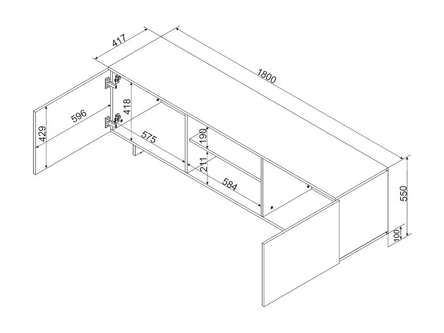 Mobile Porta tv Funchal, 2 Ripiani, 41.5x180x55h cm Beige