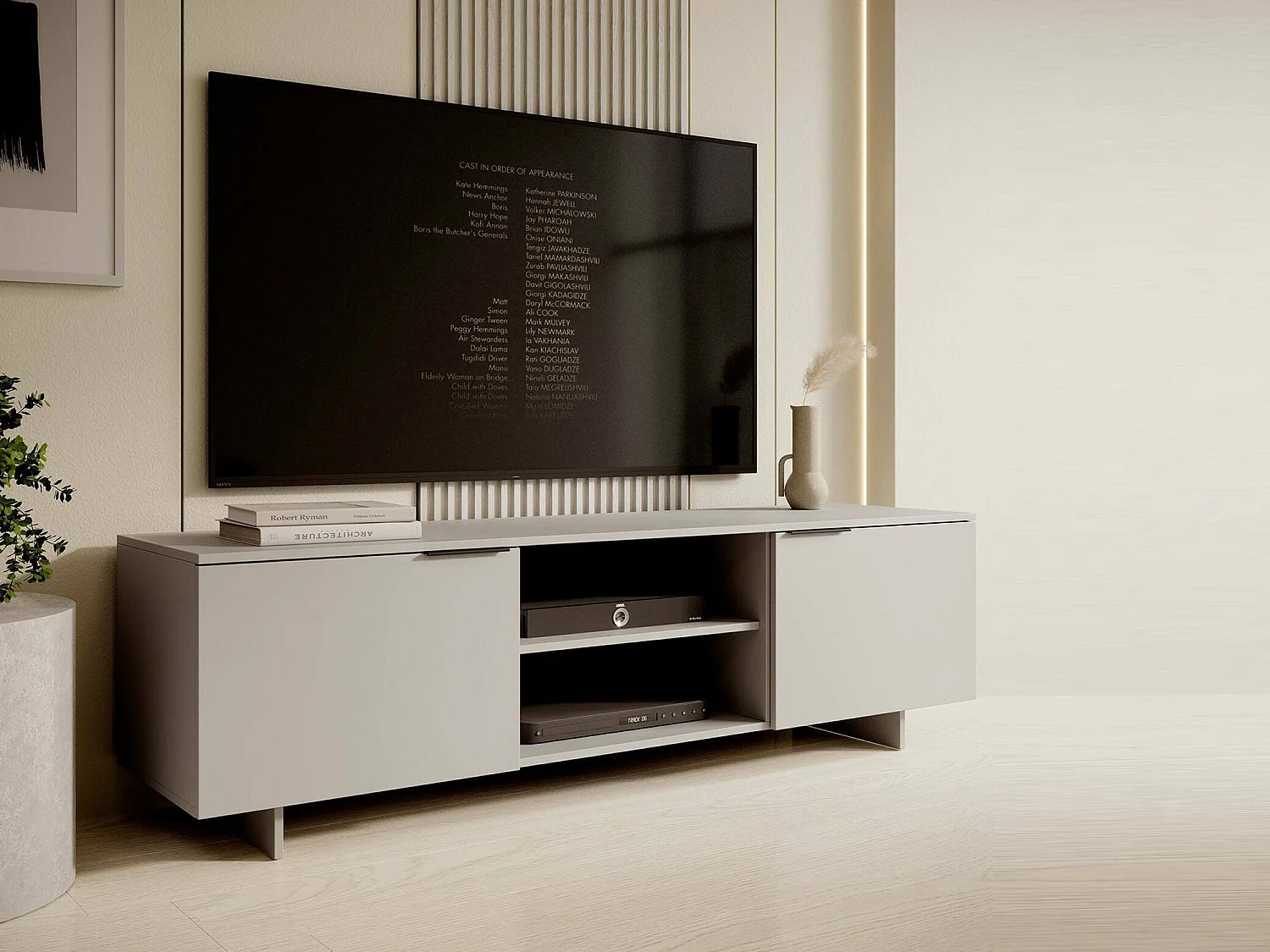 Meuble TV Funchal, 2 étagères, 41,5x180x55h cm Beige