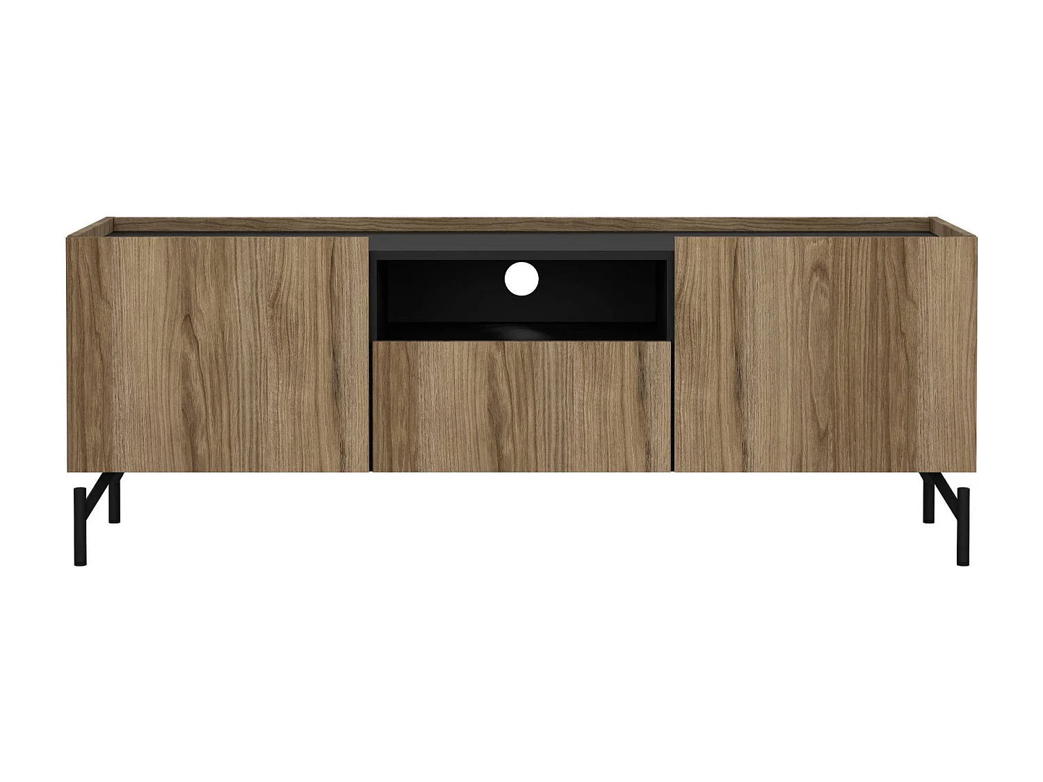 Meuble TV Ddtolo, Buffet de salon, Armoire basse pour TV, Base murale de rangement, 147x41 h54 cm, Chêne et Noir