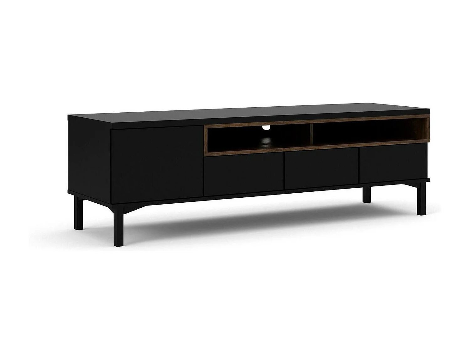 Meuble TV Dtoffani, Buffet de salon, Armoire basse pour TV, Base murale de rangement, 156x48 h48 cm, Noir et Noyer