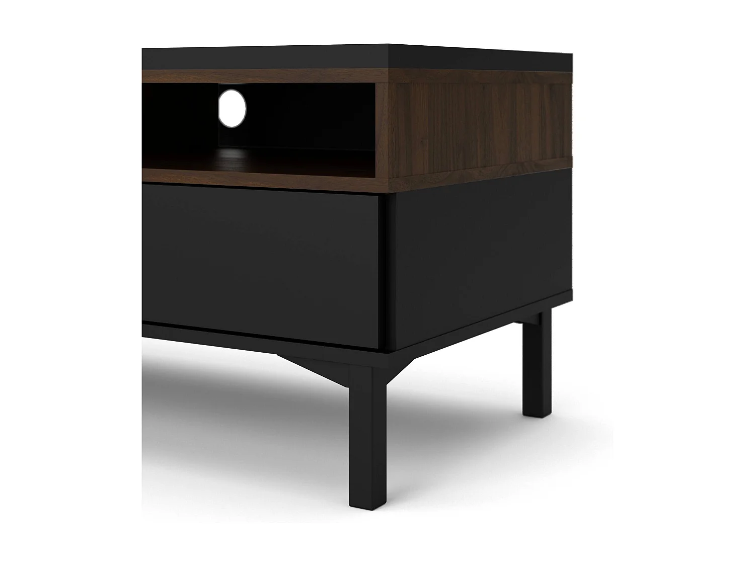 Meuble TV Dtoffani, Buffet de salon, Armoire basse pour TV, Base murale de rangement, 156x48 h48 cm, Noir et Noyer