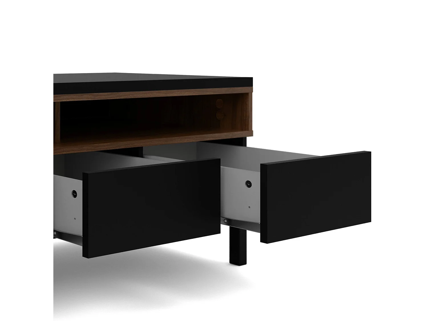 Meuble TV Dtoffani, Buffet de salon, Armoire basse pour TV, Base murale de rangement, 156x48 h48 cm, Noir et Noyer