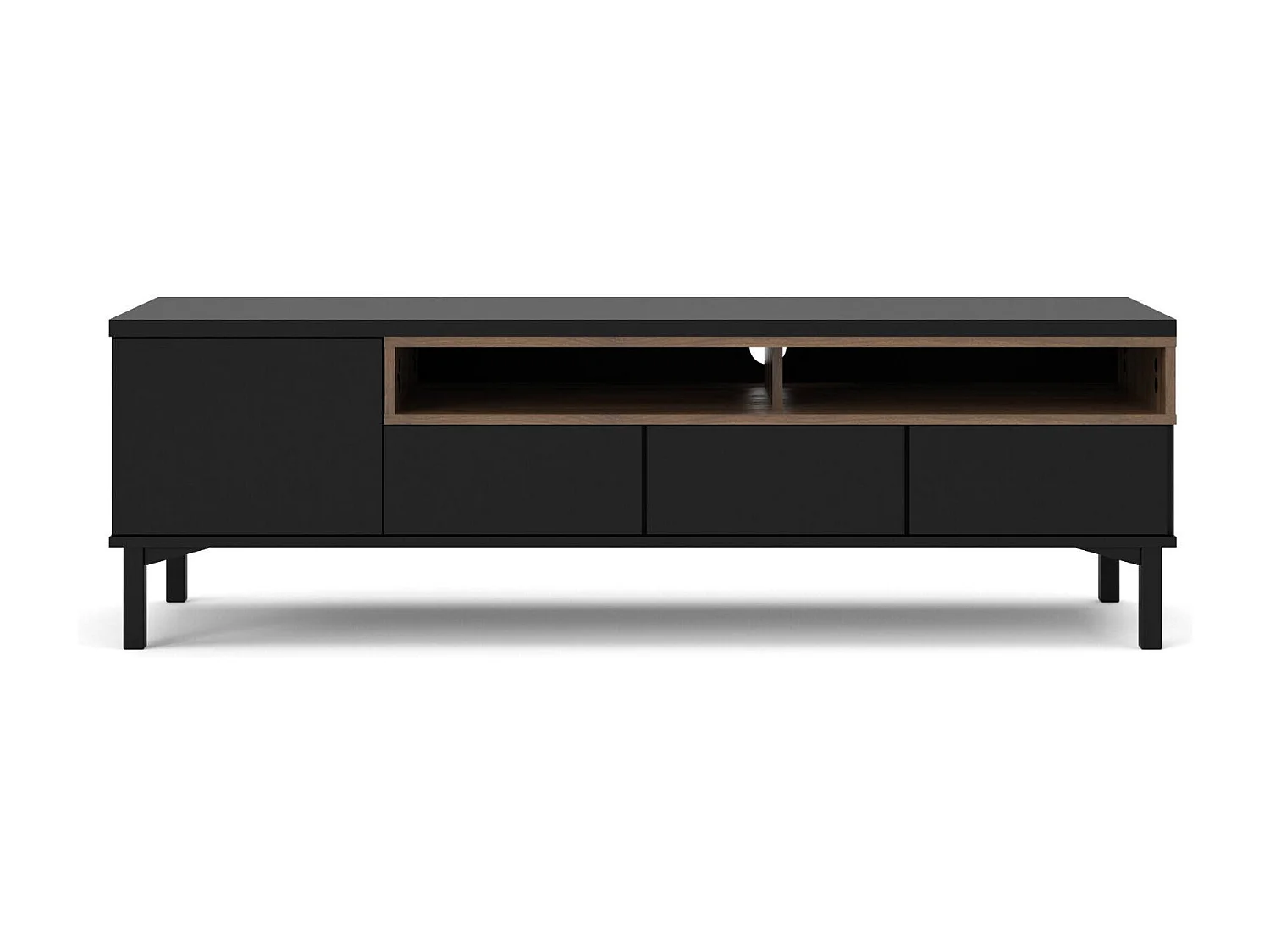 Meuble TV Dtoffani, Buffet de salon, Armoire basse pour TV, Base murale de rangement, 156x48 h48 cm, Noir et Noyer