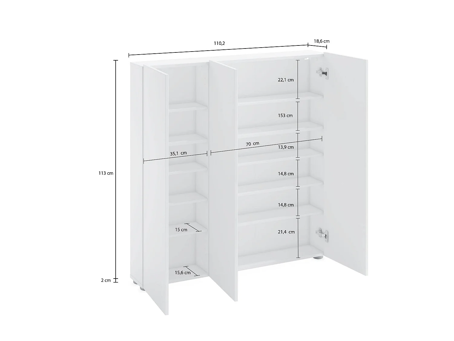 Roupeiro grande multiusos Dfrancios, Armário multifuncional, Sapateira, Roupeiro para calçado, Fabricado em Itália, 110x19h115 cm, Branco brilhante