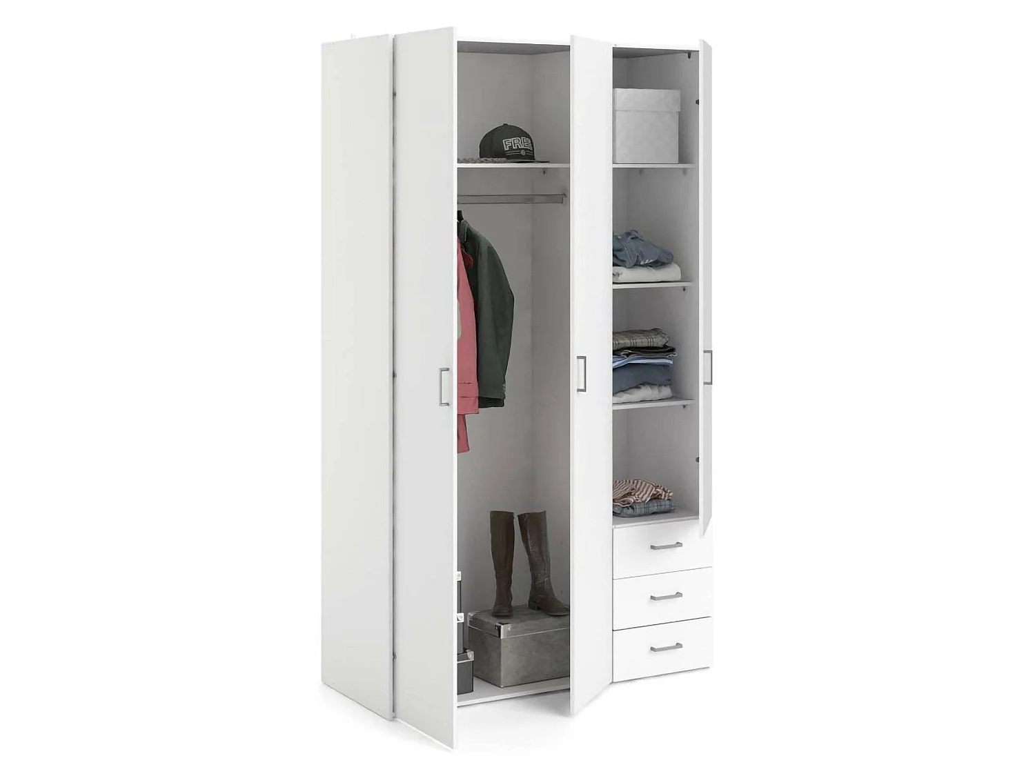 Armoire à trois portes et trois tiroirs, couleur blanche, Dimensions 115 x 200 x 49 cm