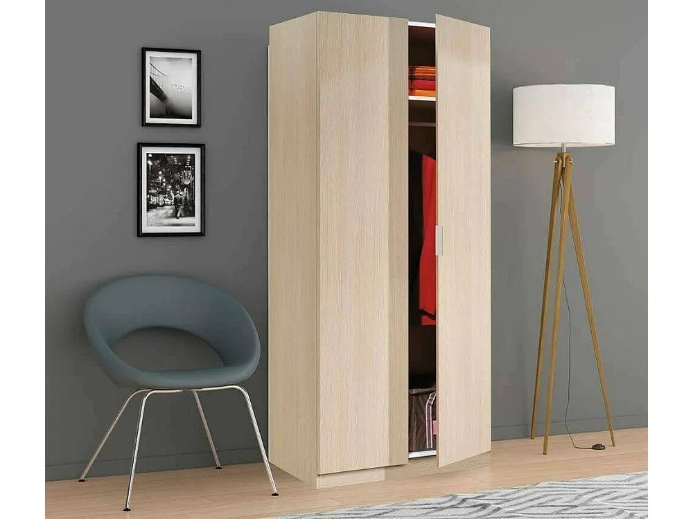 Guardarropa Dleon, Armario dormitorio con 2 puertas batientes, Mueble de dormitorio con 1 balda y barra para colgar ropa, 82x52h180 cm, Roble