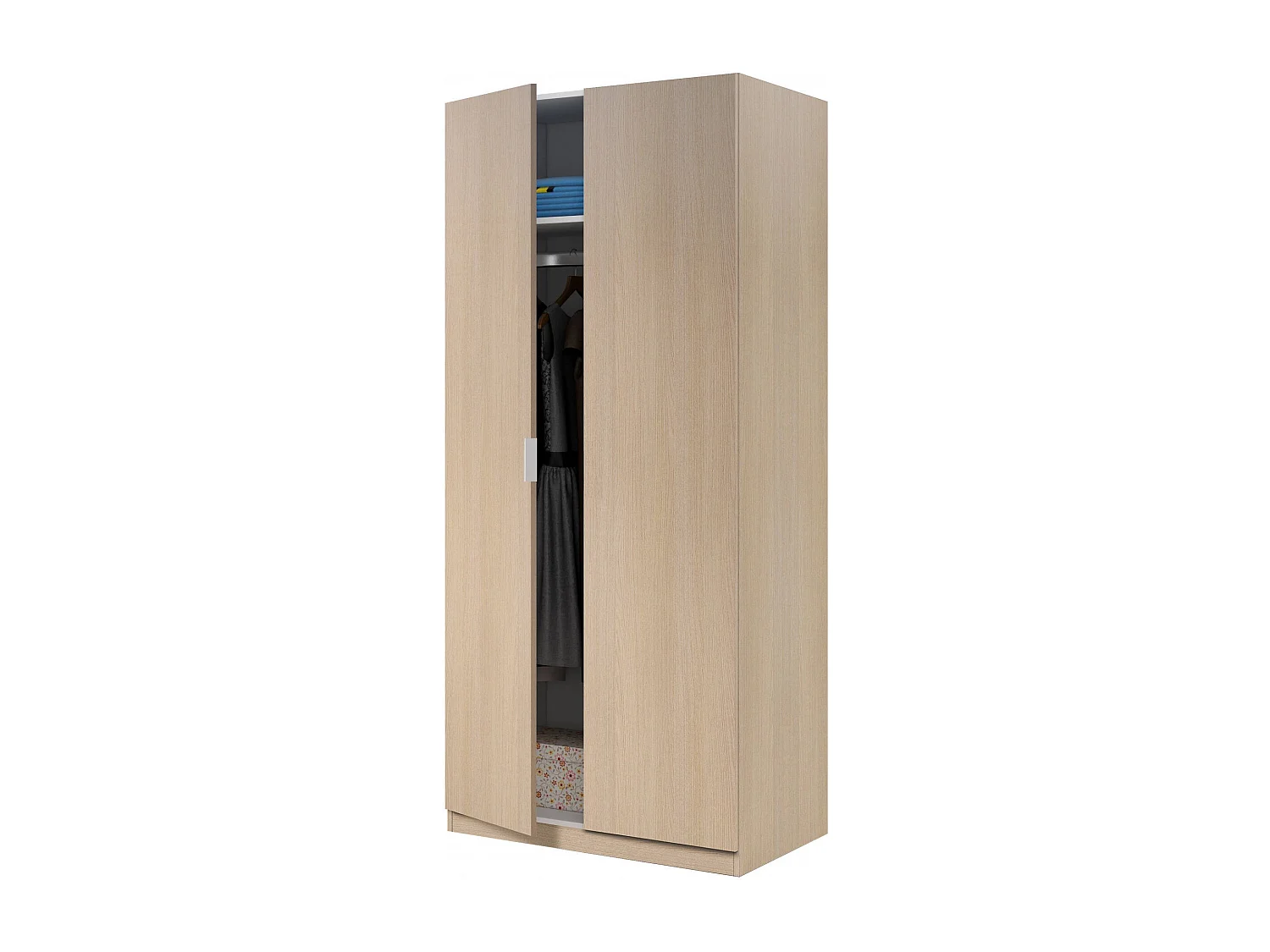 Guardarropa Dleon, Armario dormitorio con 2 puertas batientes, Mueble de dormitorio con 1 balda y barra para colgar ropa, 82x52h180 cm, Roble