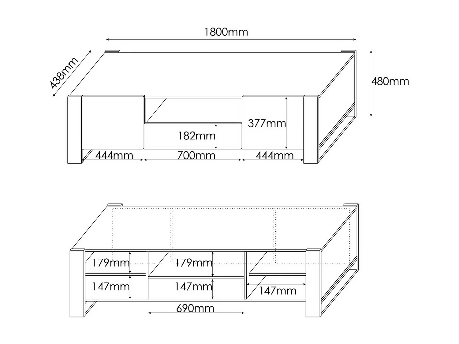 Mobile Porta tv Sines, 3 Ripiani, 44x180x48h cm Marrone Rovere Nodi
