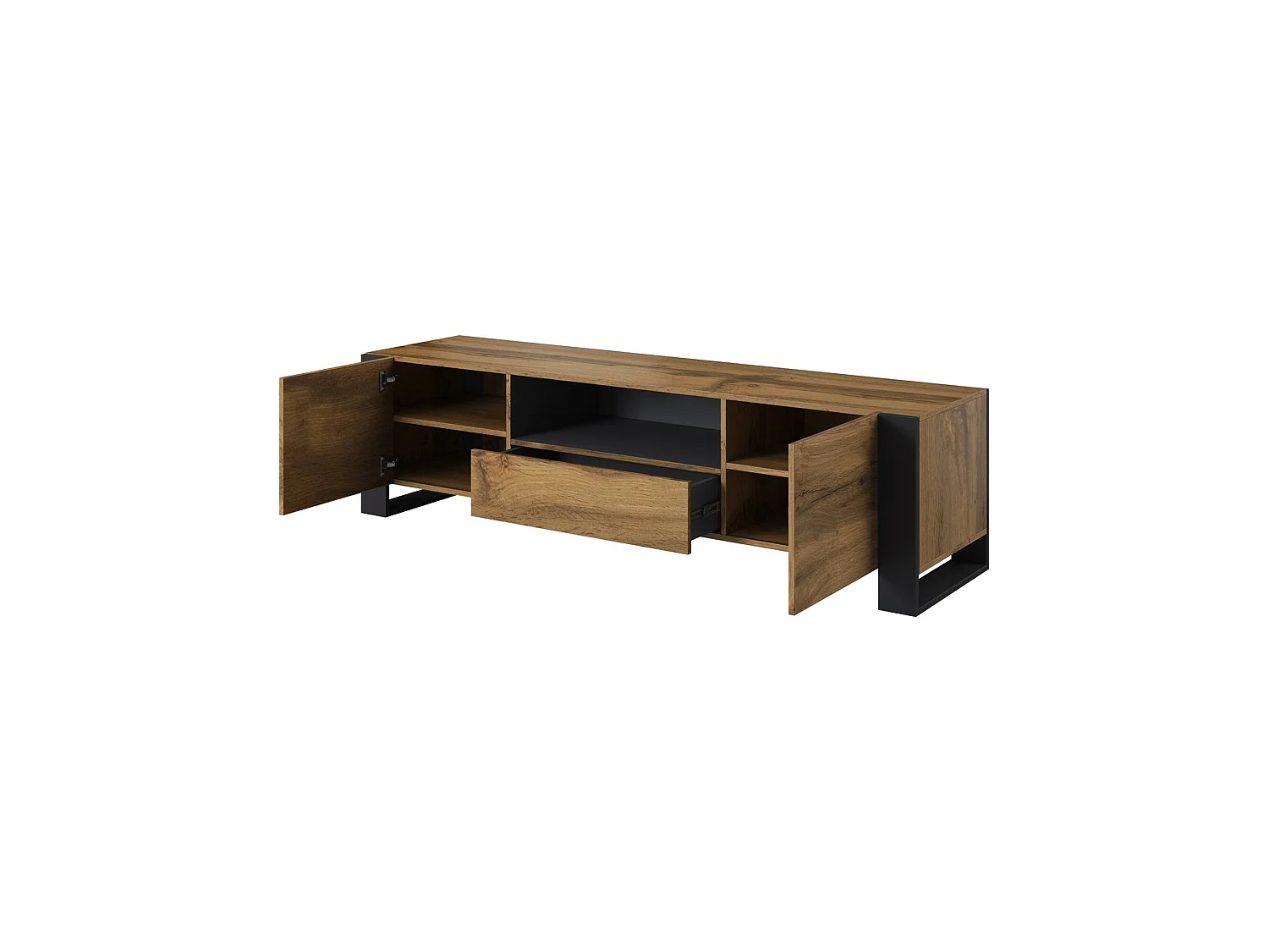 Meuble TV Sines, 3 étagères, 44x180x48h cm Chêne Nodé Marron