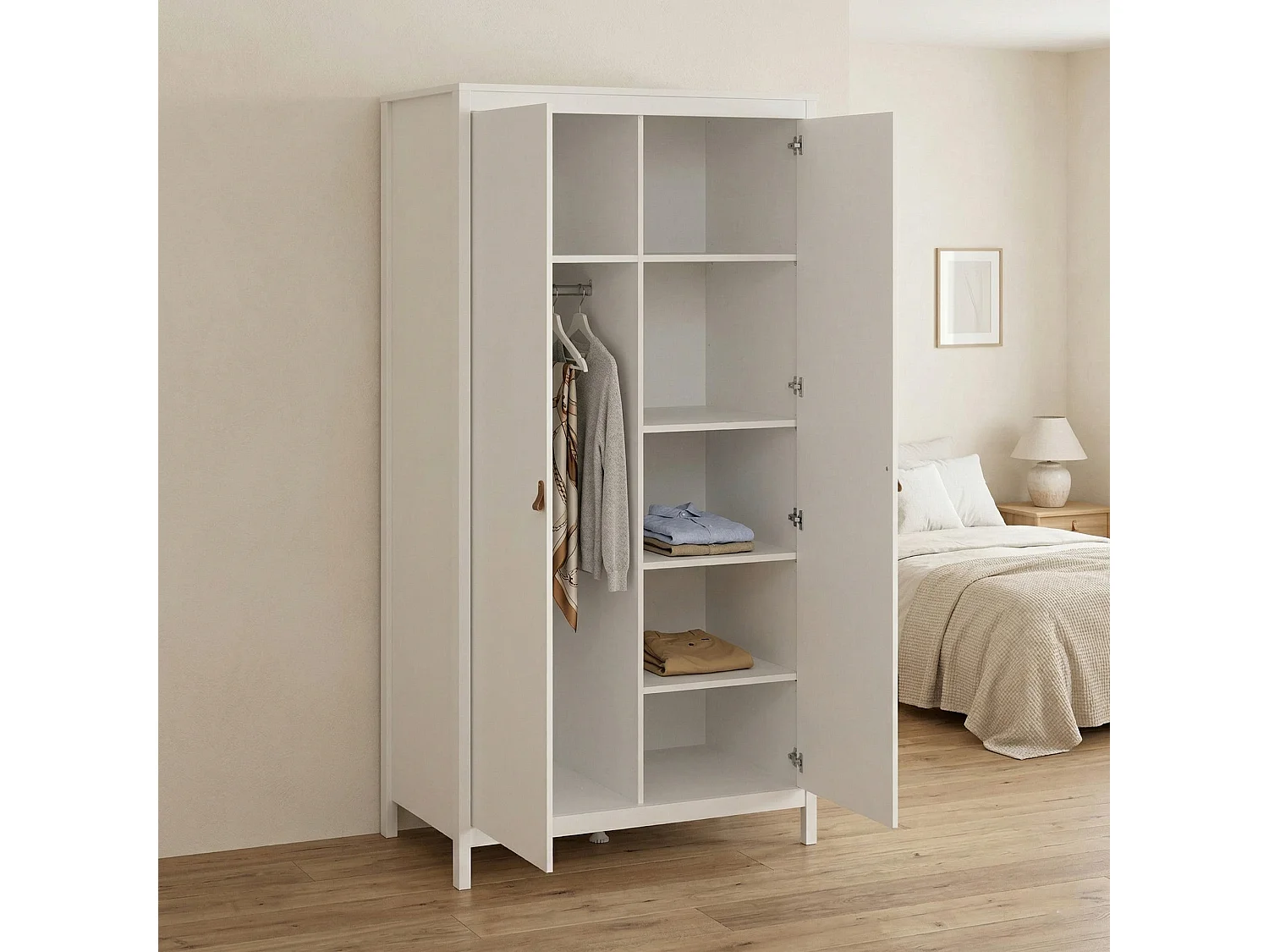 Garde-robe 2 portes Dsciacc, Meubles de chambre, Penderie de plain-pied, Placard à vêtements, 102x58 h199 cm, Blanc