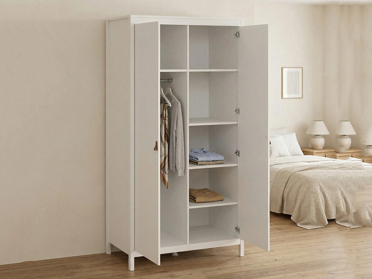 Garde-robe 2 portes Dsciacc, Meubles de chambre, Penderie de plain-pied, Placard à vêtements, 102x58 h199 cm, Blanc