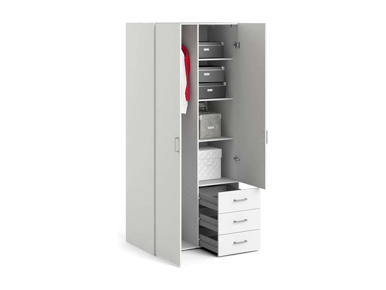 Kleiderschrank 2 Türen Dscurt, Schlafzimmermöbel, Schrank, Garderobe, 77x49 h175 cm, WeiÃŸ