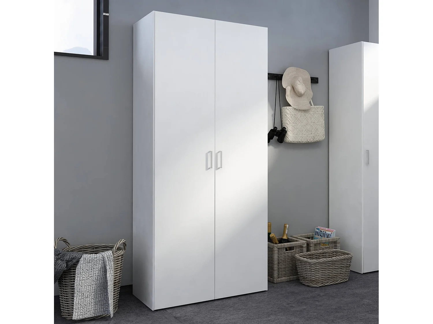 Garde-robe 2 portes Dscurt, Meubles de chambre, Penderie de plain-pied, Placard à vêtements, 77x49 h175 cm, Blanc