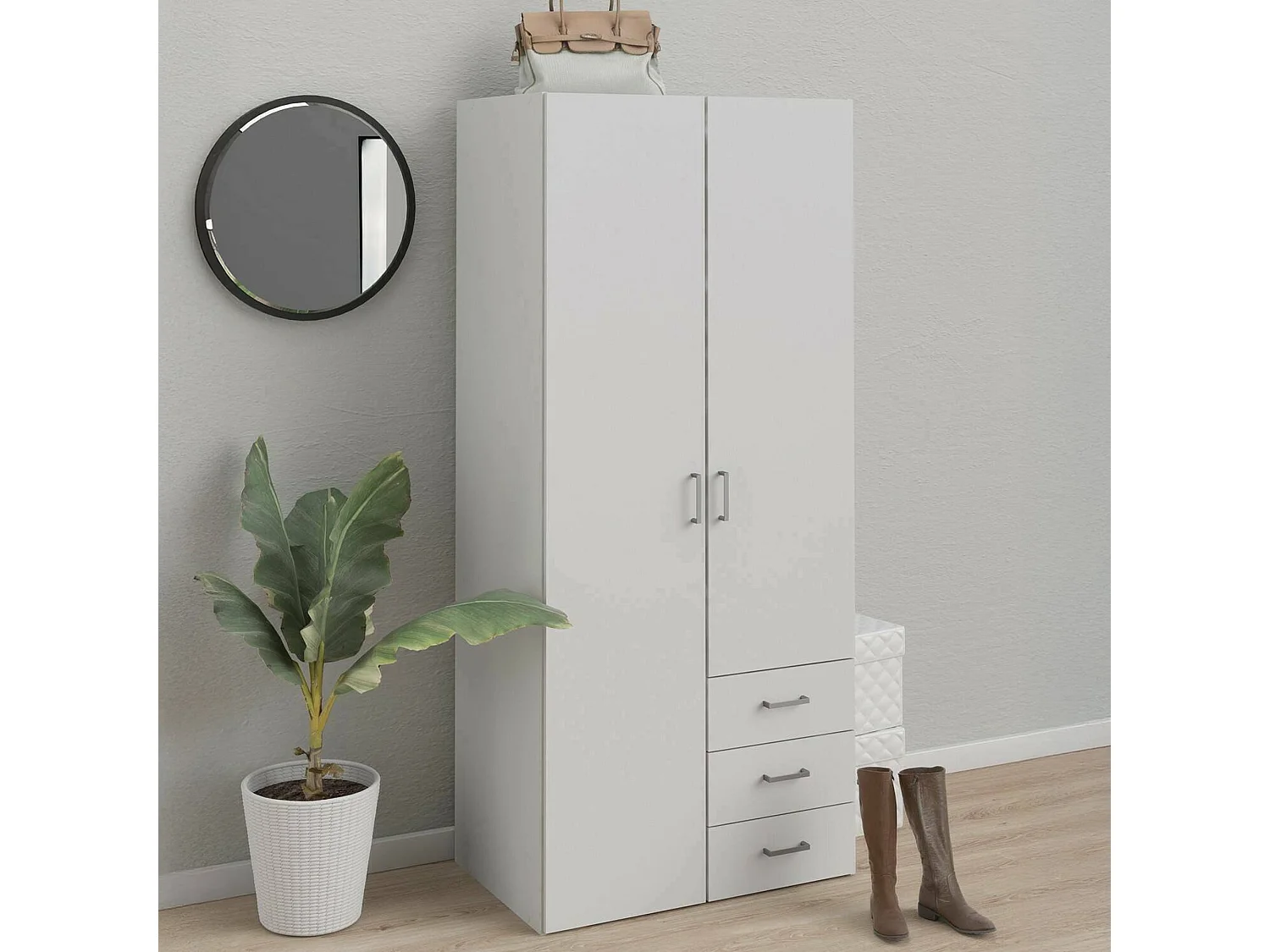 Garde-robe 2 portes Dscurt, Meubles de chambre, Penderie de plain-pied, Placard à vêtements, 77x49 h175 cm, Blanc