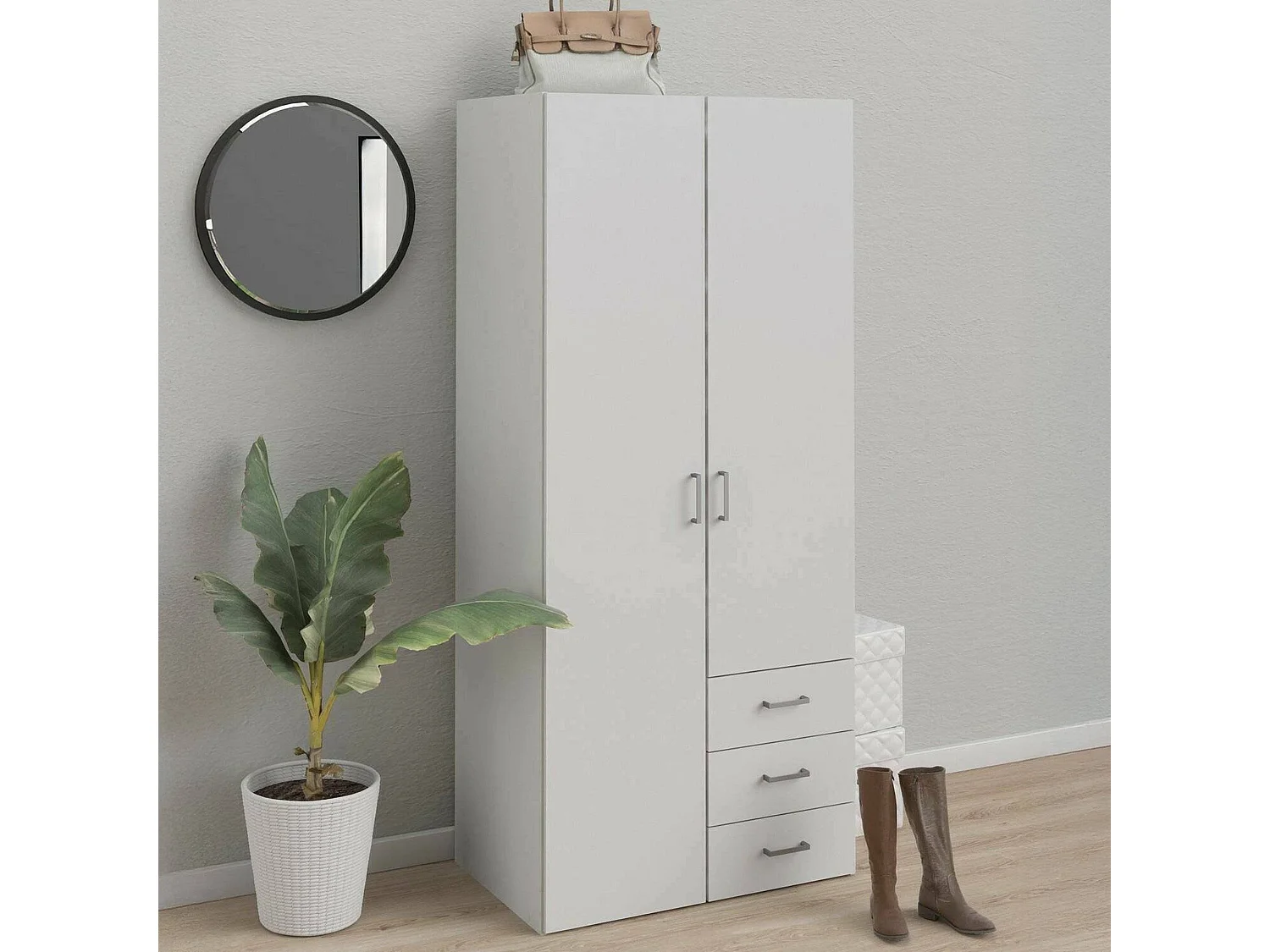 Garde-robe 2 portes Dscurt, Meubles de chambre, Penderie de plain-pied, Placard à vêtements, 77x49 h175 cm, Blanc