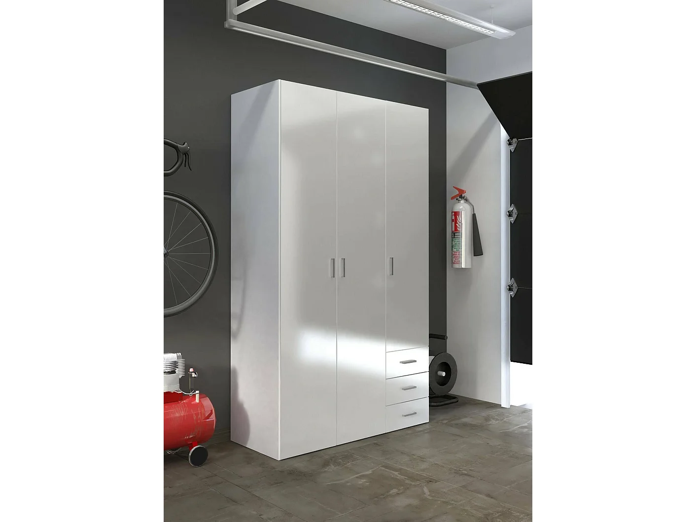 Garde-robe 3 portes Dsemplic, Meubles de chambre, Penderie de plain-pied, Placard à vêtements, 116x50 h200 cm, Blanc