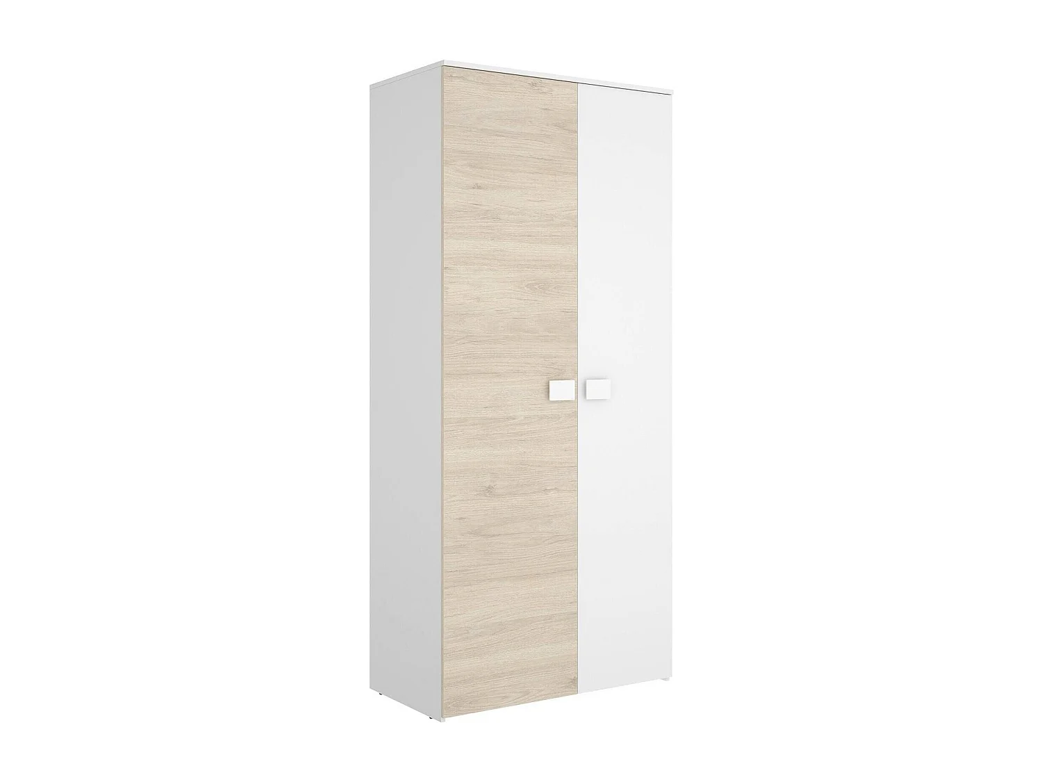Dcantla 2-deurskast, Slaapkamermeubel, Inloopkast, Kledingkast, 90x53 h202 cm, Wit en Eiken