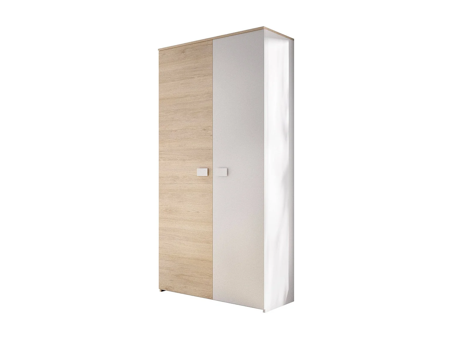 Dcantla 2-deurskast, Slaapkamermeubel, Inloopkast, Kledingkast, 90x53 h202 cm, Wit en Eiken
