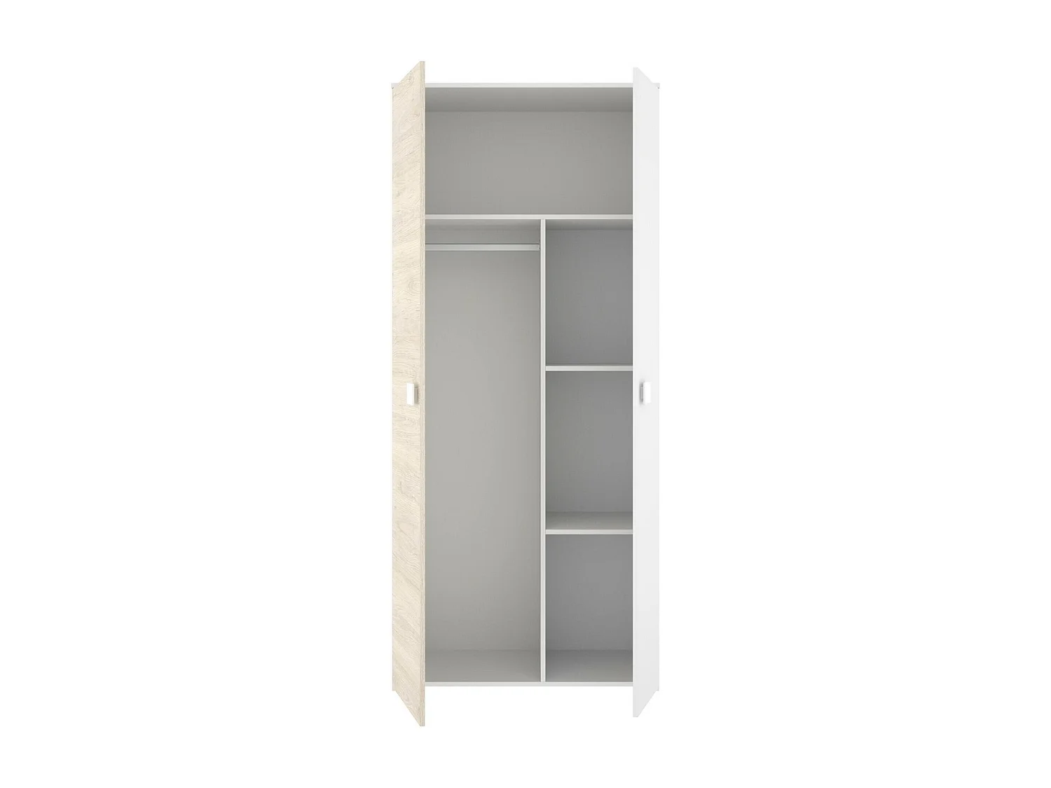 Dcantla 2-deurskast, Slaapkamermeubel, Inloopkast, Kledingkast, 90x53 h202 cm, Wit en Eiken