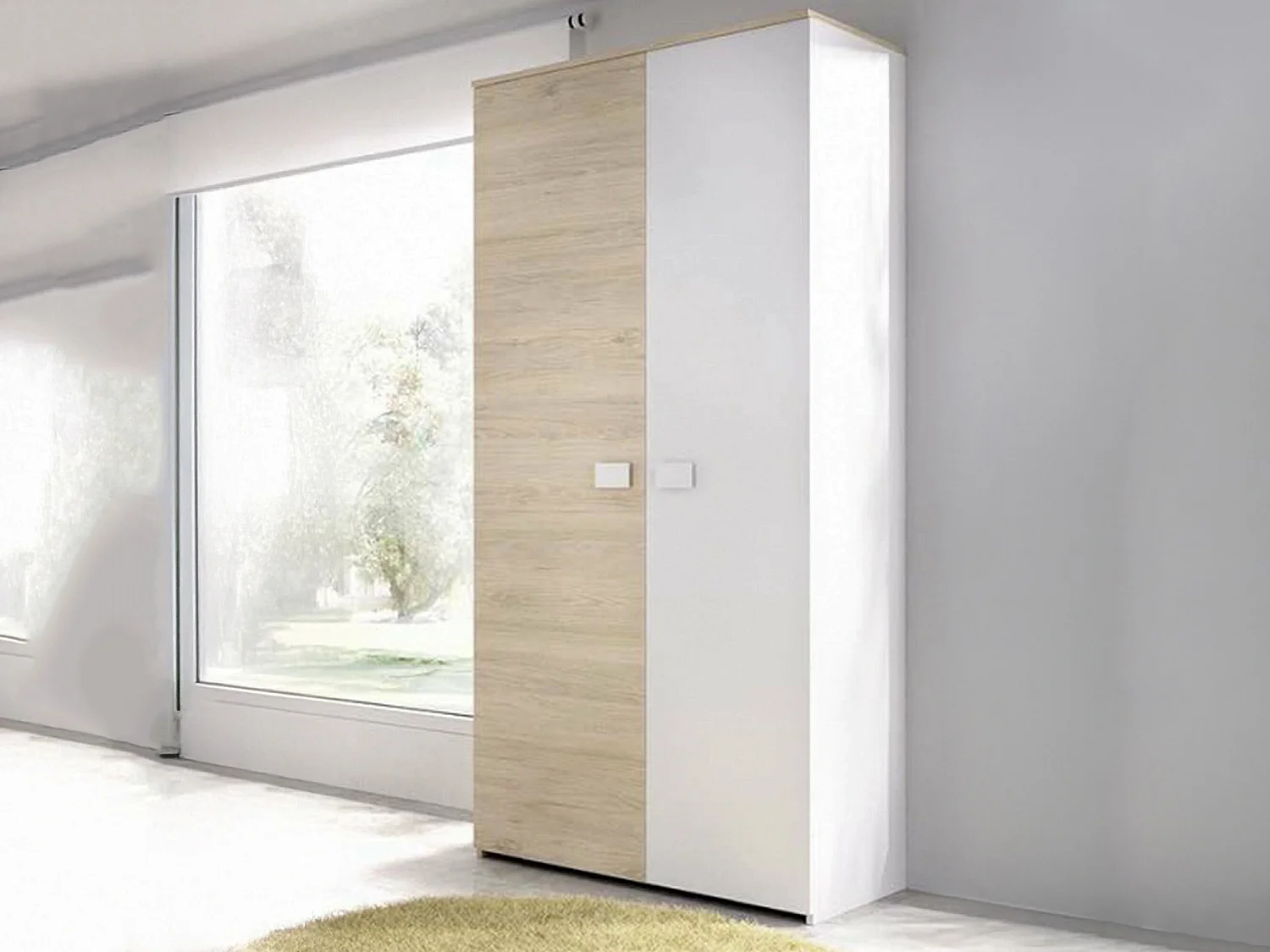 Garde-robe 2 portes Dcantla, Meubles de chambre, Penderie de plain-pied, Placard à vêtements, 90x53 h202 cm, Blanc et Chêne clair