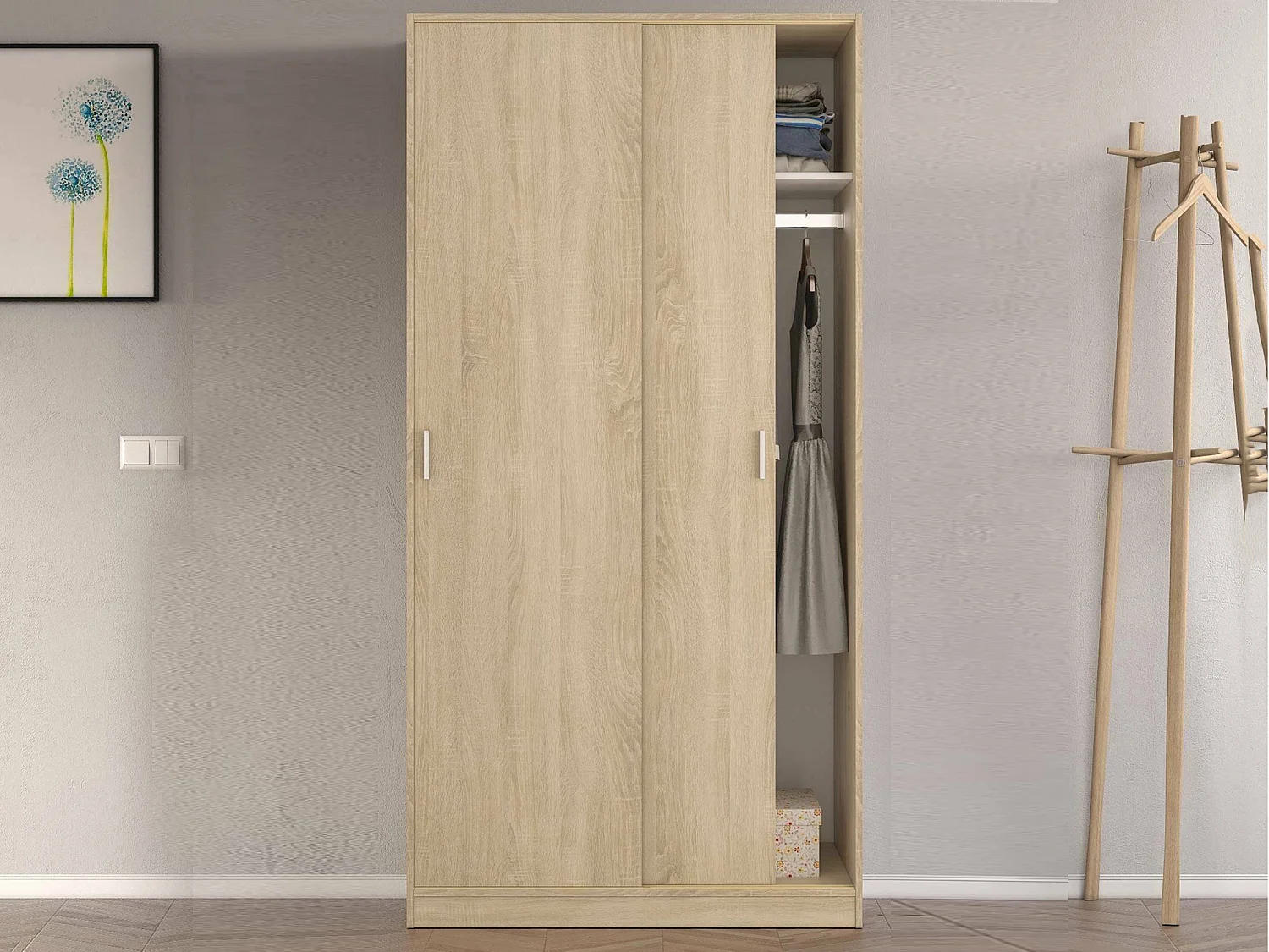Guardaroba 2 Ante Alt, Appendiabiti, 50x200h cm Marrone Rovere, Armadio Camera da Letto