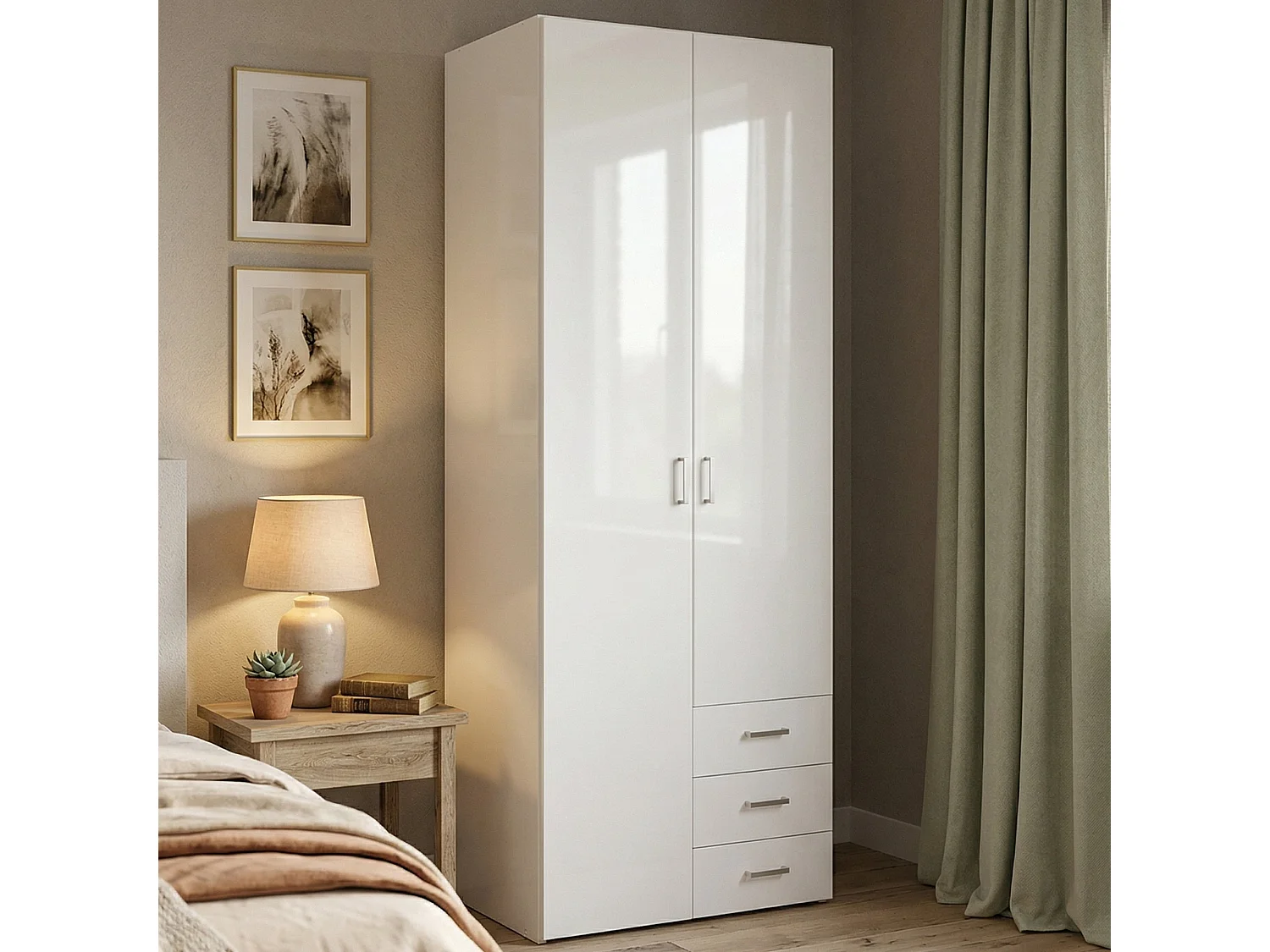 Garde-robe 2 portes Dscaratt, Meubles de chambre, Penderie de plain-pied, Placard à vêtements, 78x50 h200 cm, Blanc
