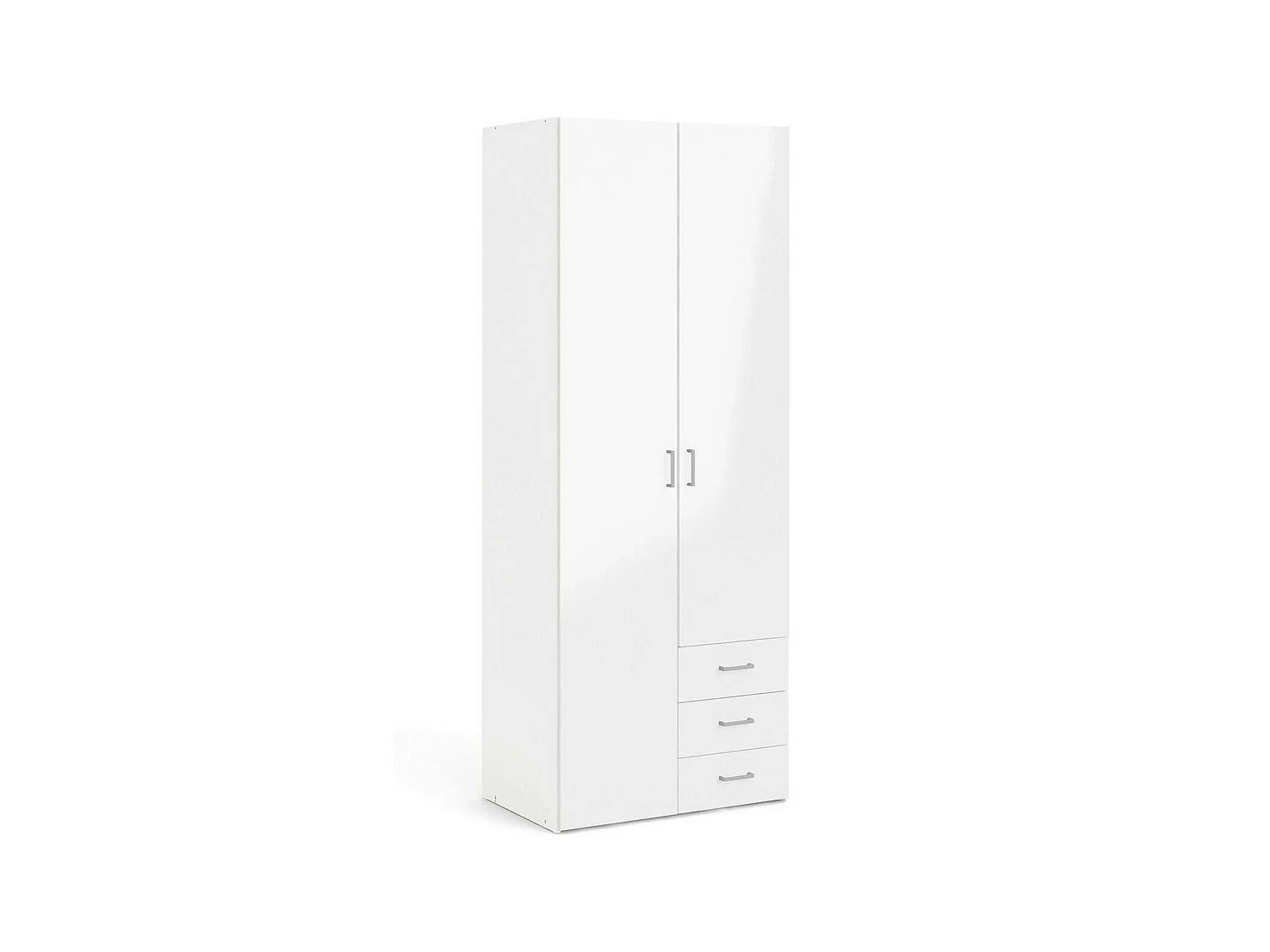 Guardaroba 2 Ante Apollina, 3 Cassetti, 49.5x200.4h cm Bianco Lucido, Armadio Camera da Letto