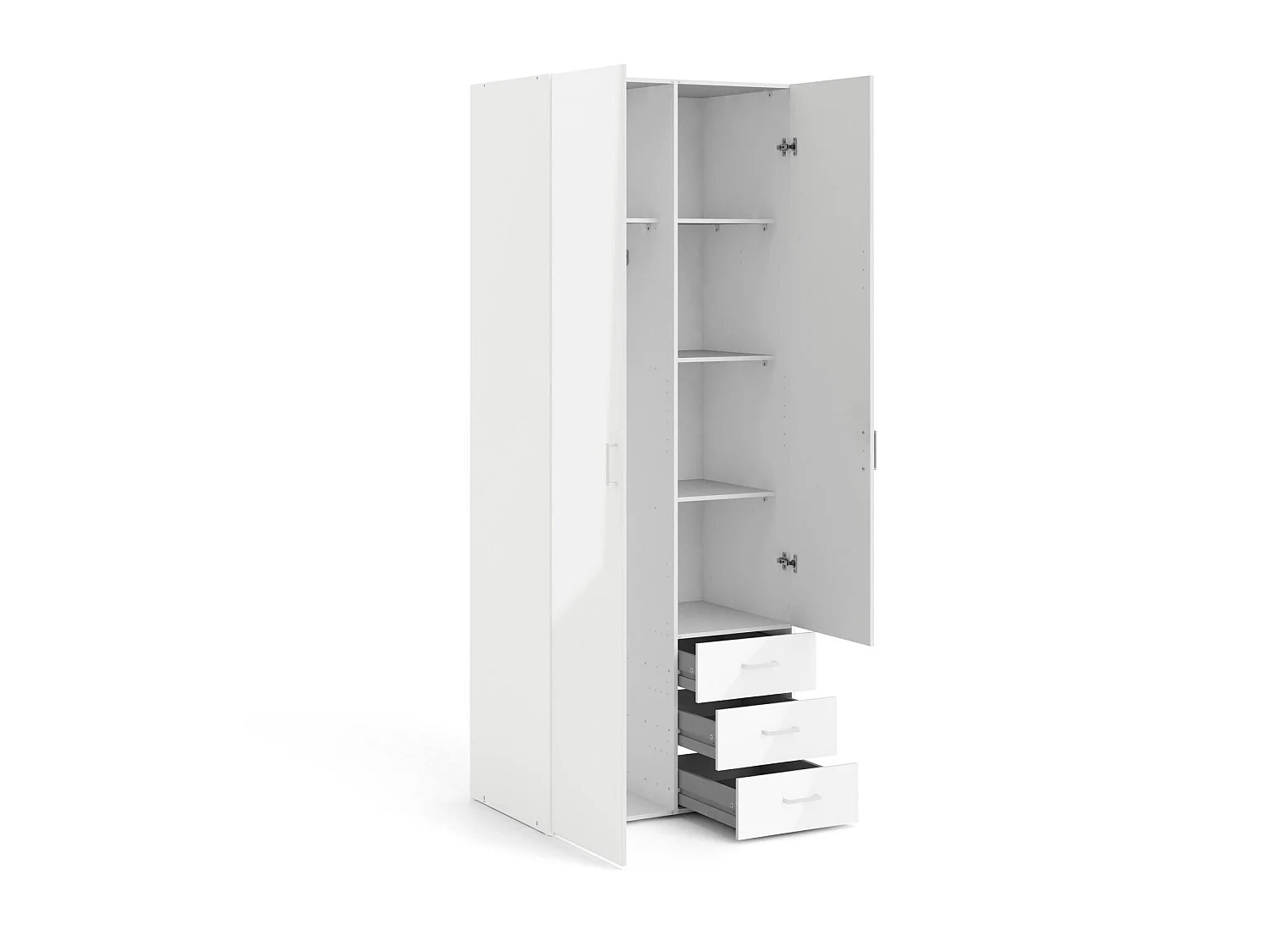 Guardaroba 2 Ante Apollina, 3 Cassetti, 49.5x200.4h cm Bianco Lucido, Armadio Camera da Letto
