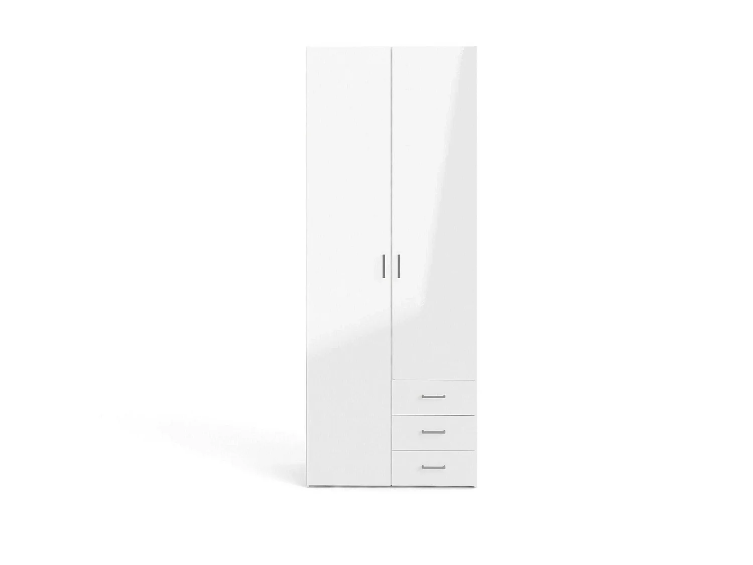 Guardaroba 2 Ante Apollina, 3 Cassetti, 49.5x200.4h cm Bianco Lucido, Armadio Camera da Letto