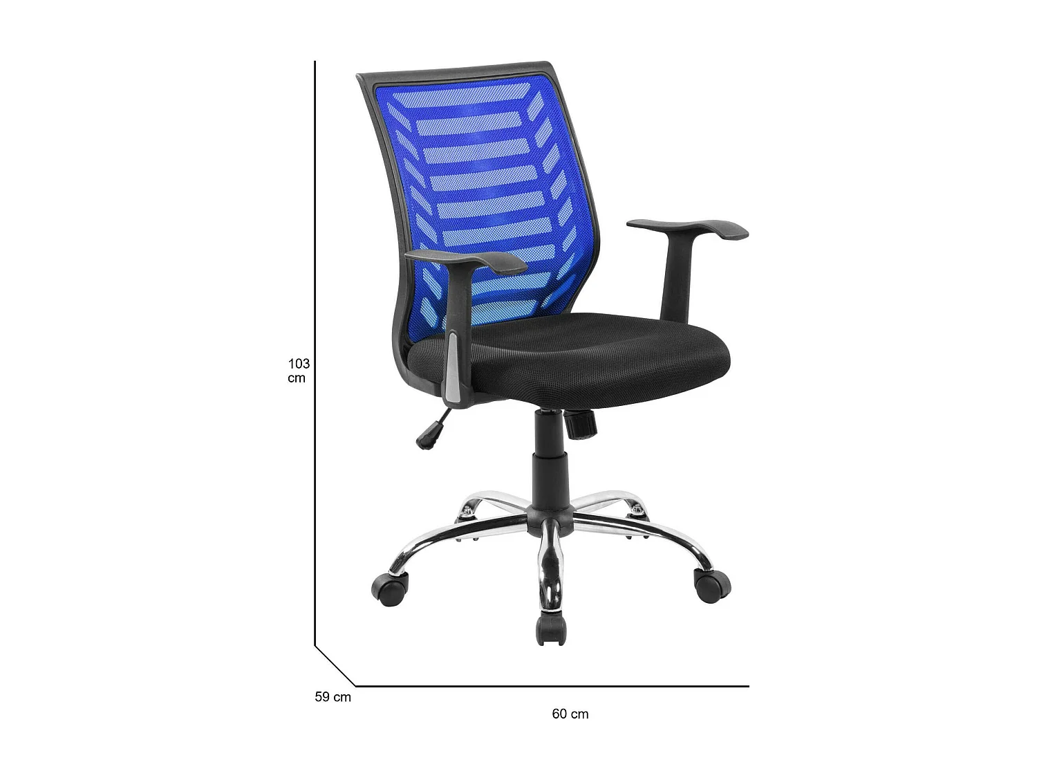 Dfann bureaustoel, Mesh bureaustoel met armleuningen, Ergonomische bureaustoel, 59x60h93/103 cm, Zwart en Blauw