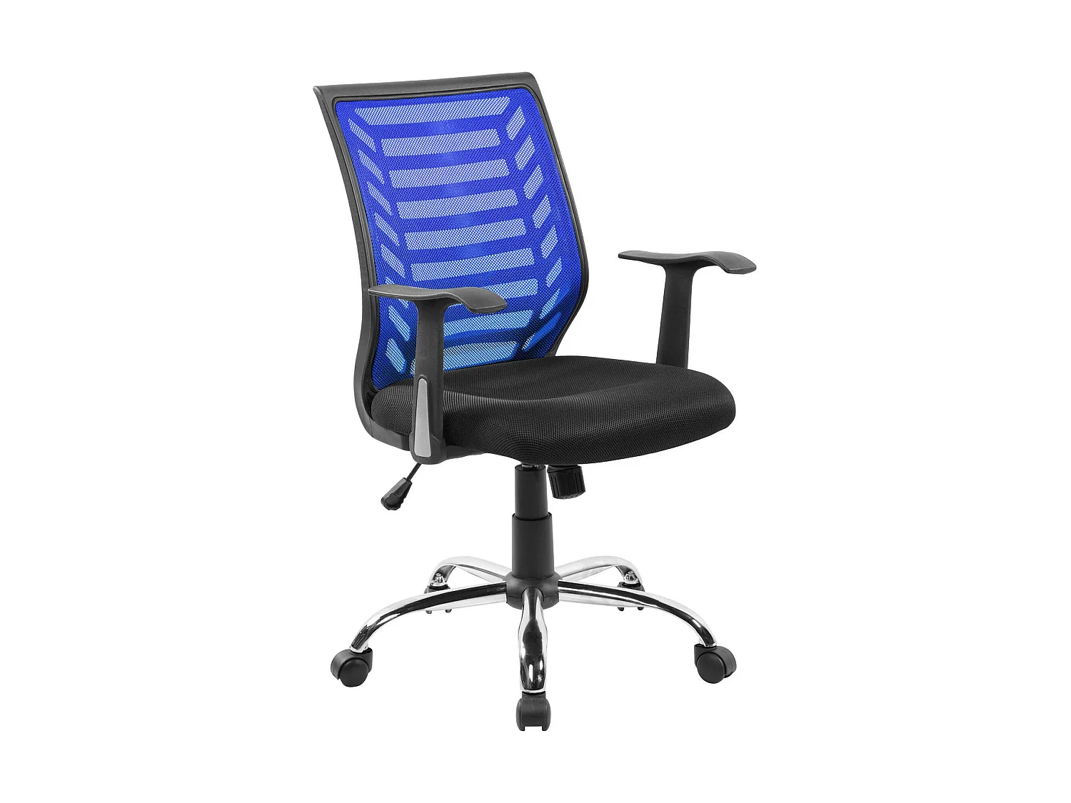 Chaise de bureau Dfann, Chaise de travail en maille avec accoudoirs, Siège de bureau ergonomique, 59x60h93/103 cm, Noir et Bleu