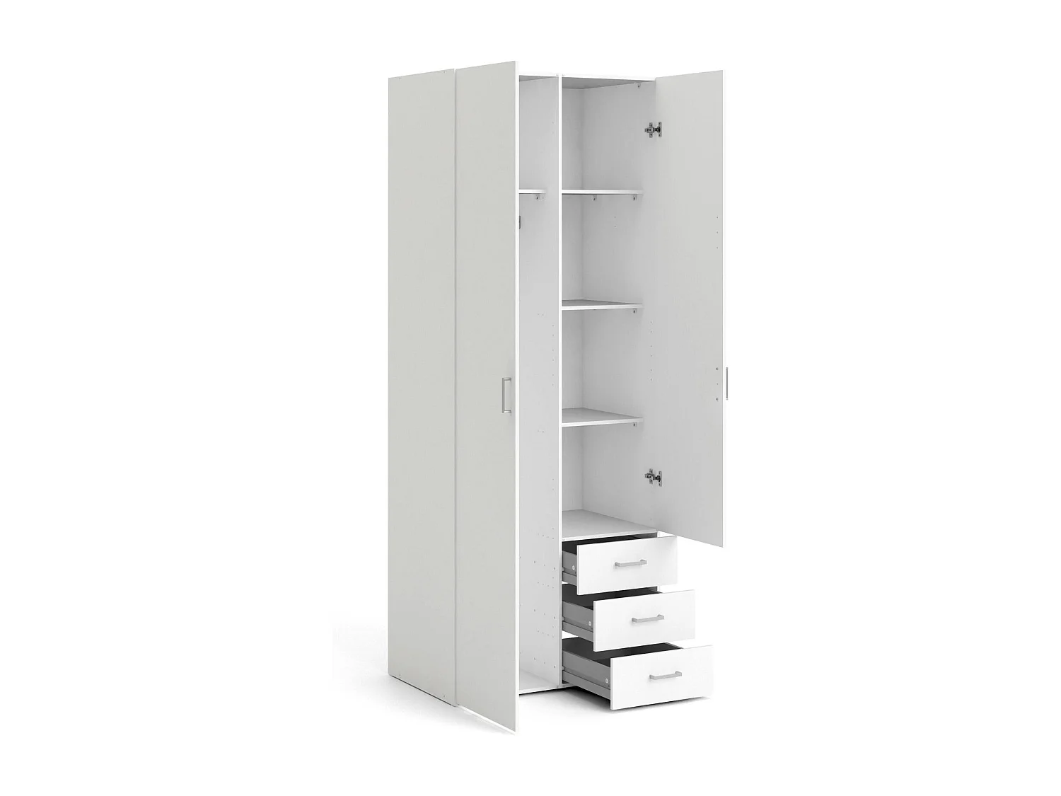 Kleiderschrank mit zwei Türen und drei Schubladen, Farbe WeiÃŸ, MaÃŸe 77 x 200 x 49,5 cm