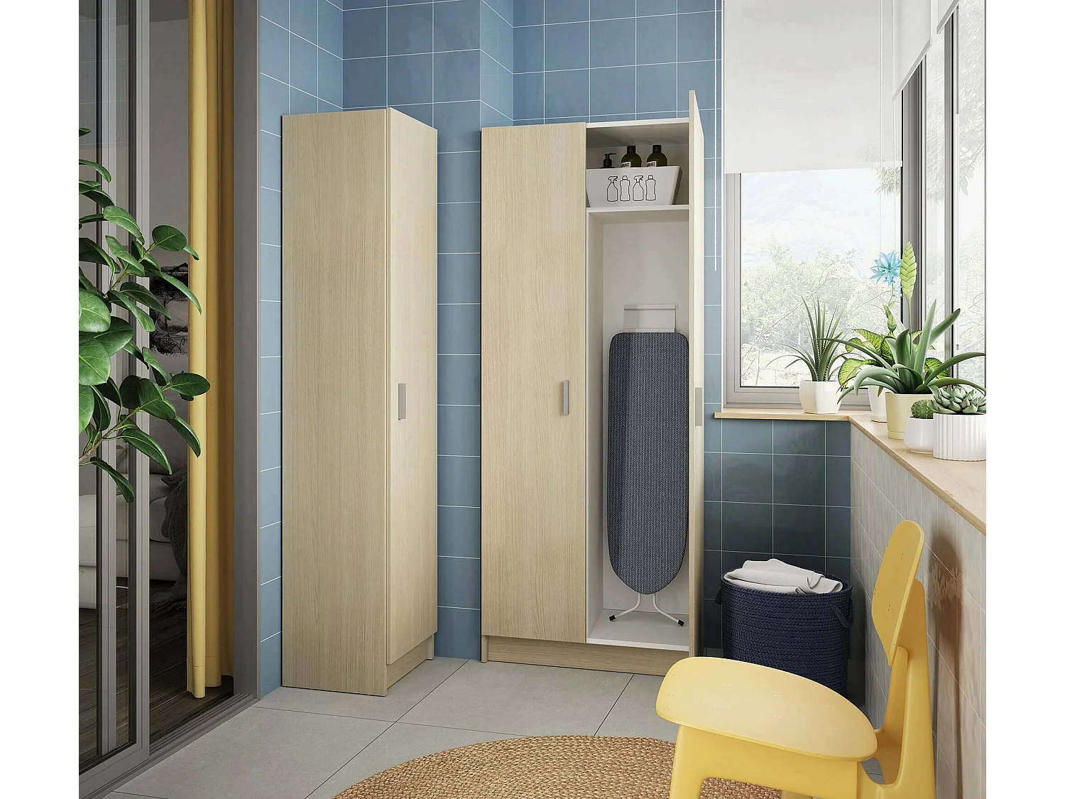 Armadio Multiuso 2 Ante Abadubidu, 3 Ripiani, 37x180h cm Marrone Rovere