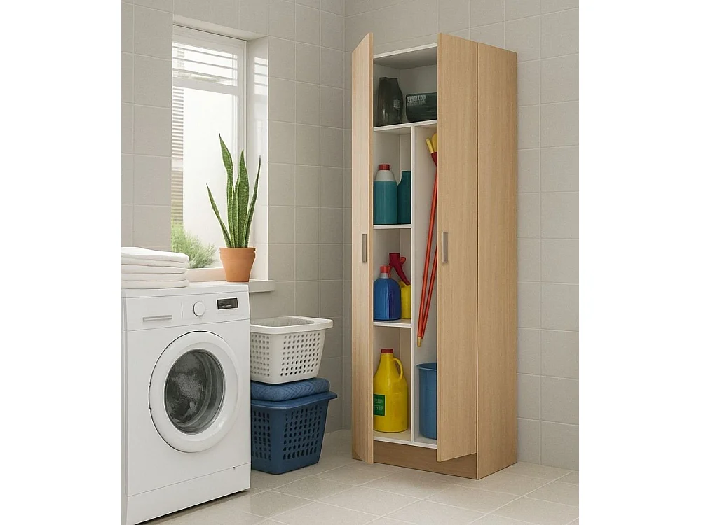 Armoire polyvalente Dabaldi, Armoire à balais avec 2 portes, Étagère à chaussures avec étagères, Armoire à balais, cm73x37h180 cm, Chêne