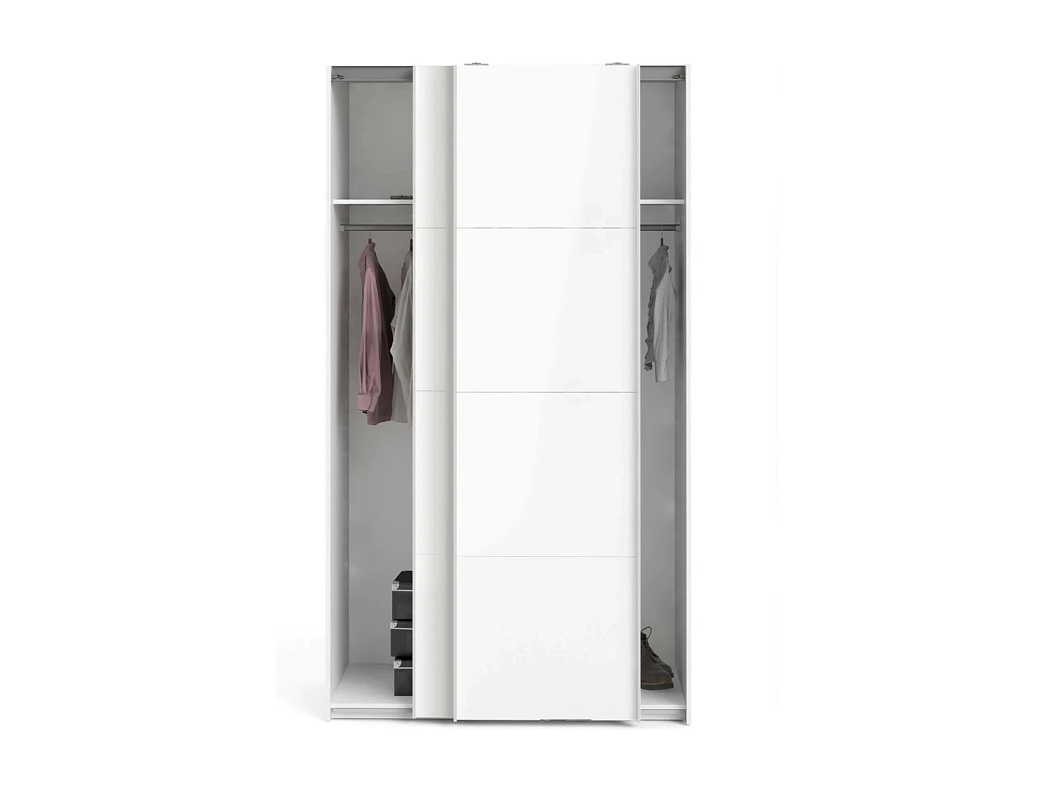 Adria 2-deurskast, Slaapkamermeubel, Inloopkast, Kledingkast, 122x62 h220 cm, Glanzend wit