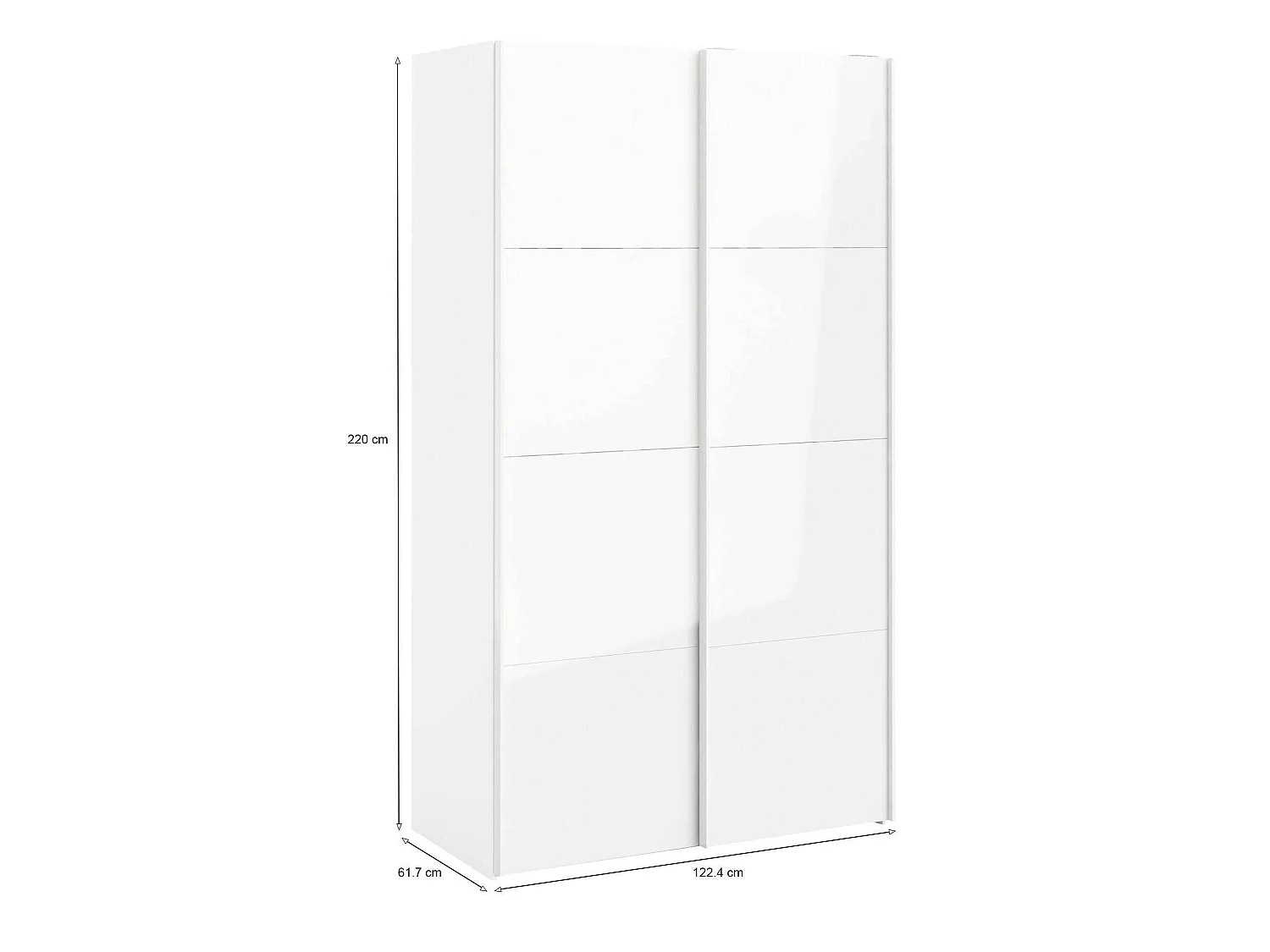Garde-robe 2 portes Adria, Meubles de chambre, Penderie de plain-pied, Placard à vêtements, 122x62 h220 cm, Blanc brillant