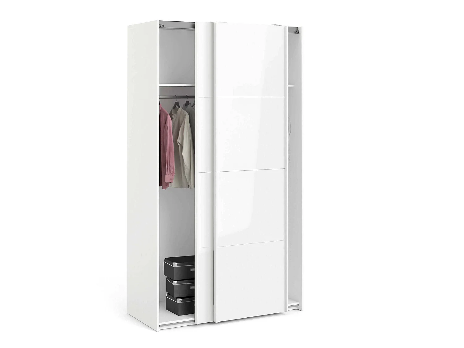 Garde-robe 2 portes Adria, Meubles de chambre, Penderie de plain-pied, Placard à vêtements, 122x62 h220 cm, Blanc brillant