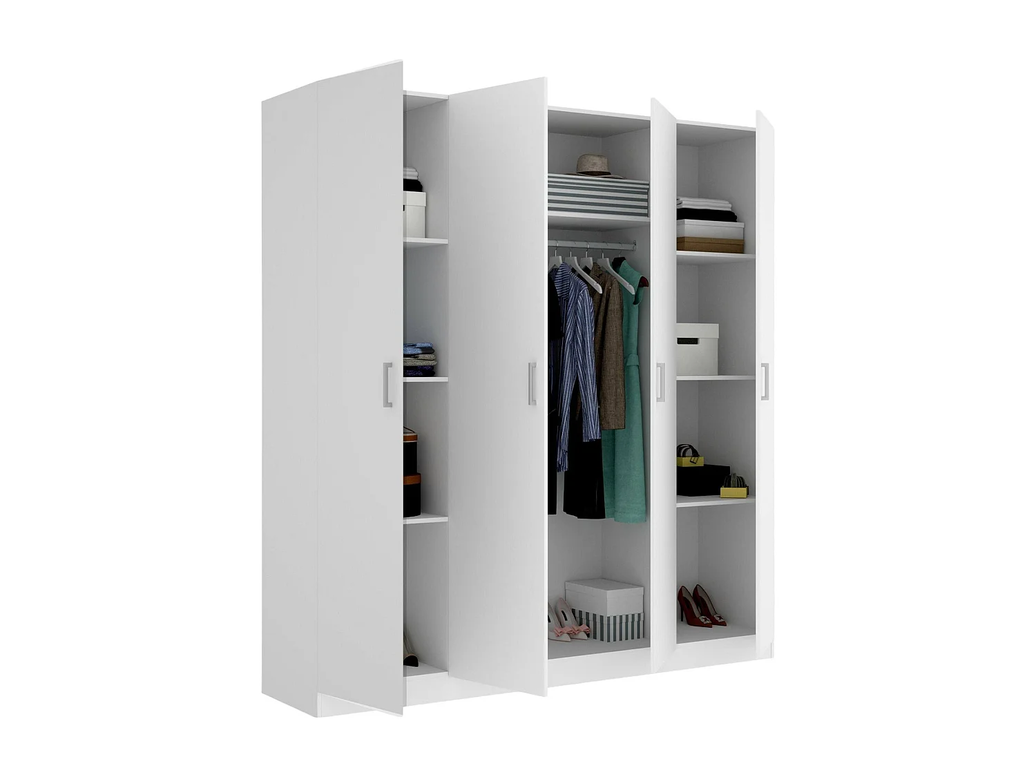 Bove Armoire, Cintre pour chambre à coucher, Armoire avec 4 portes battantes, 200x52h215 cm, Blanc