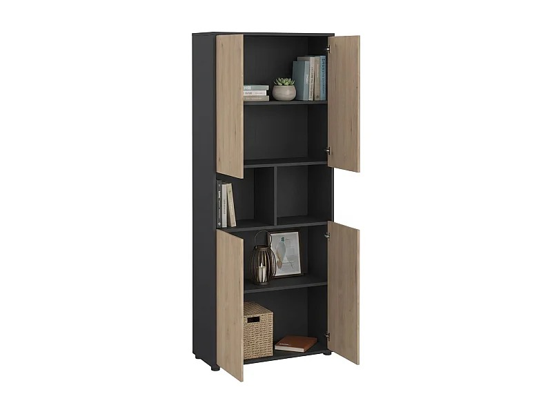 Bibliothèque Dtavca, Etagère de bureau, Porte-livre mobile, Librairie, 80x34 h205 cm, Chêne et Gris