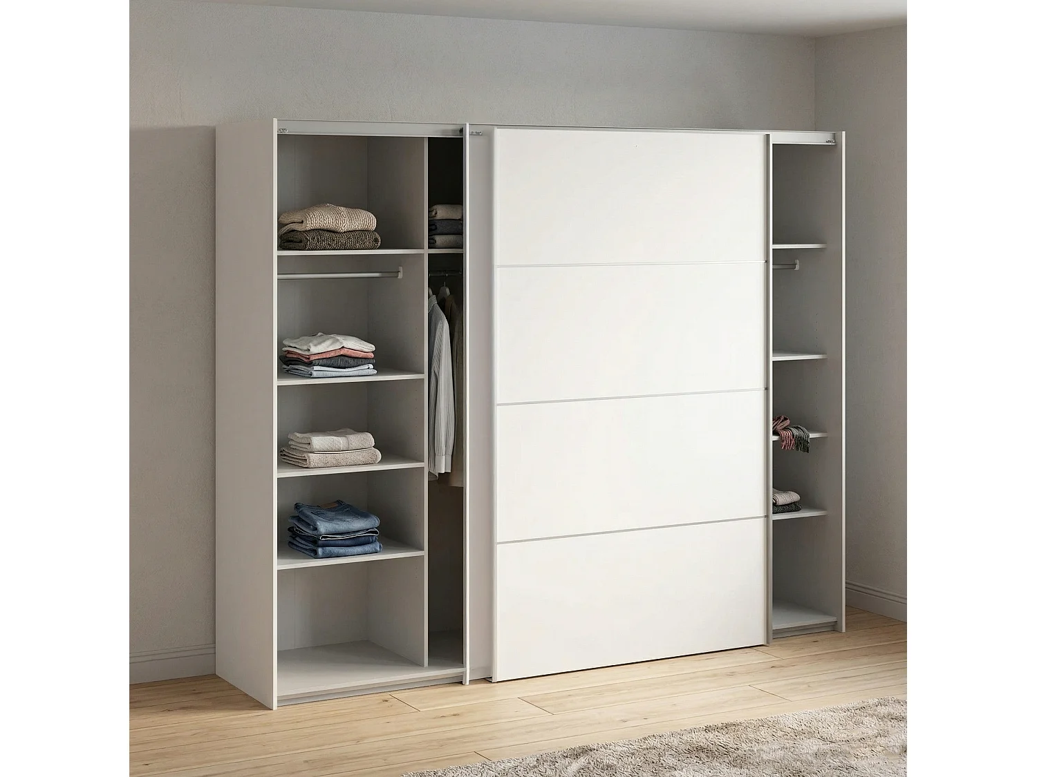 Garde-robe 2 portes Avelengo, Meubles de chambre, Penderie de plain-pied, Placard à vêtements, 243x64 h202 cm, Blanc