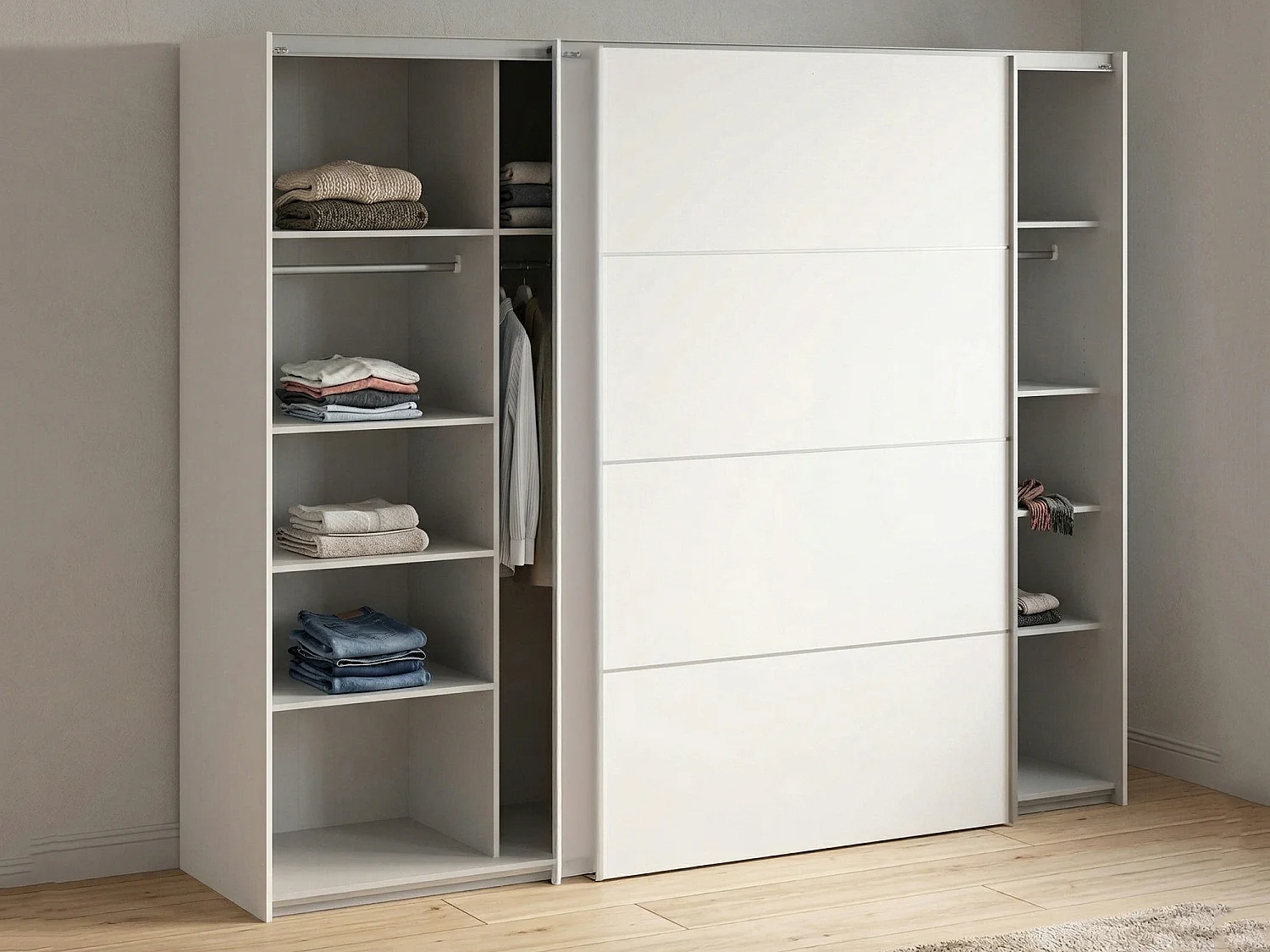 Garde-robe 2 portes Avelengo, Meubles de chambre, Penderie de plain-pied, Placard à vêtements, 243x64 h202 cm, Blanc