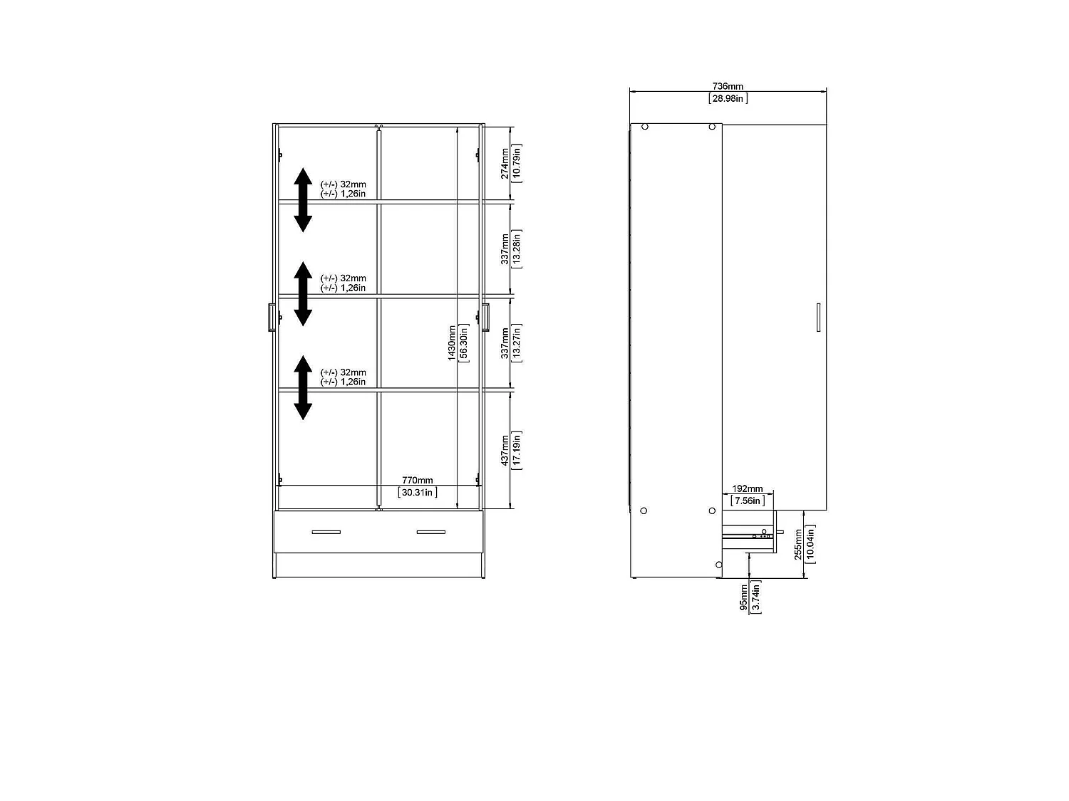 Garde-robe 2 portes Dsban, Meubles de chambre, Penderie de plain-pied, Placard à vêtements, 79x36 h170 cm, Blanc