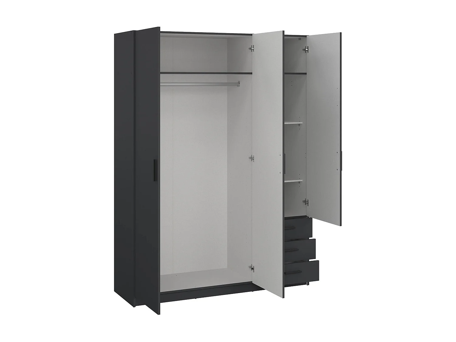 Kleiderschrank 3 Türen Dsenk, Schlafzimmermöbel, Schrank, Garderobe, 147x50 h200 cm, Grau
