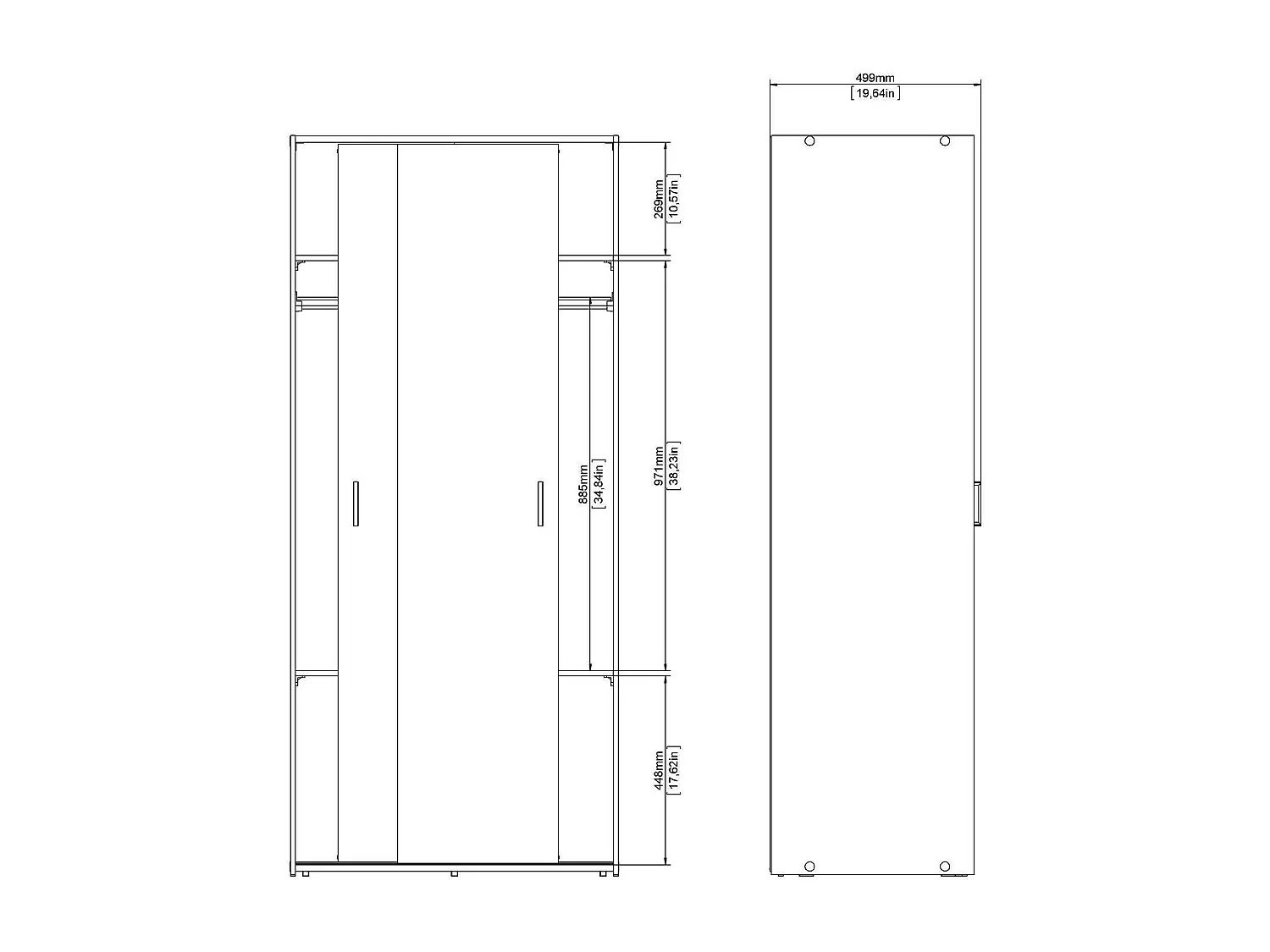 Kleiderschrank 2 Türen Dscapuzz, Schlafzimmermöbel, Schrank, Garderobe, 78x48 h175 cm, WeiÃŸ