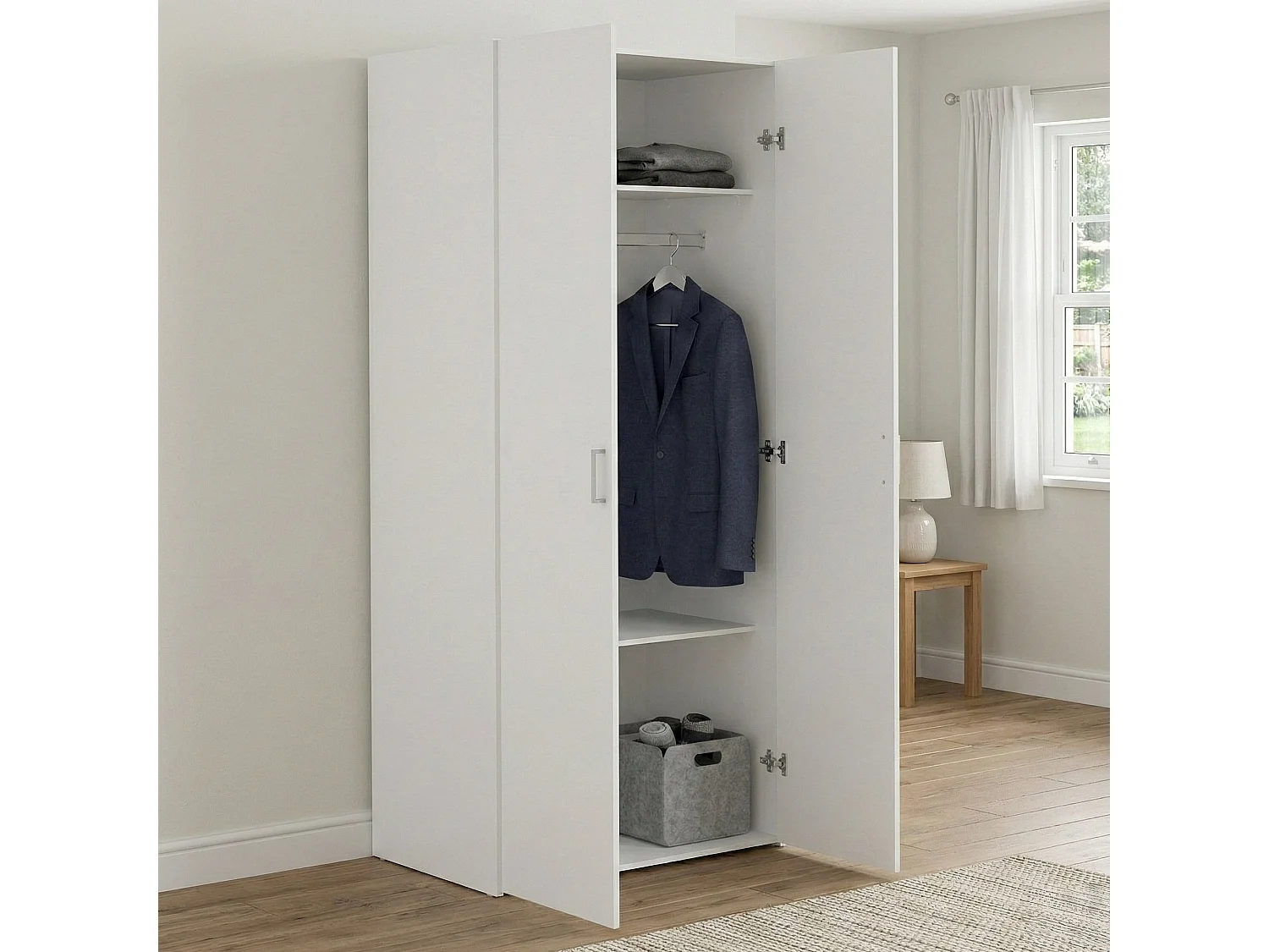 Garde-robe 2 portes Dscuffe, Meubles de chambre, Penderie de plain-pied, Placard à vêtements, 77x49 h175 cm, Blanc
