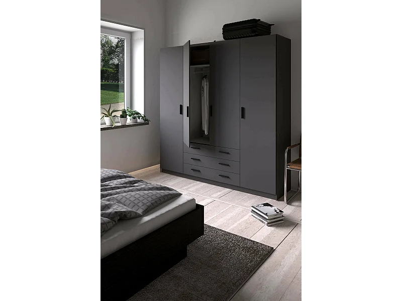 Dserafin grote kledingkast, Slaapkamermeubel, Inloopkast, Kledingkast, 196x50 h200 cm, Grijs