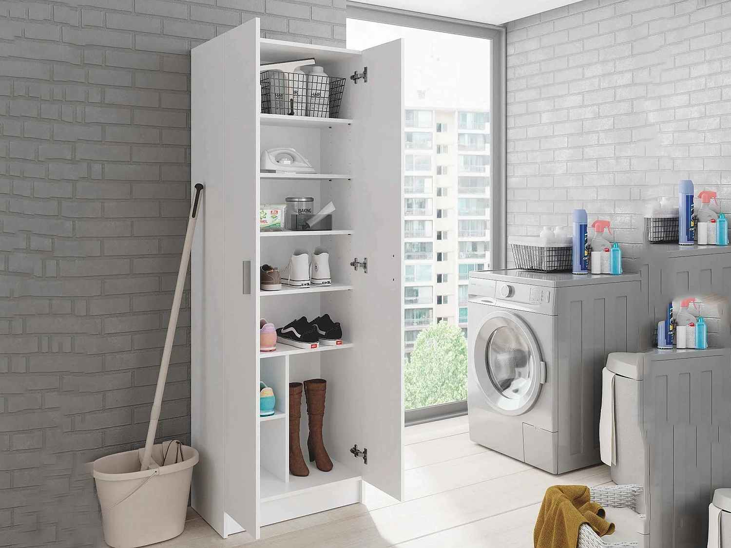 Armadio Multiuso 2 Ante Altiplano, 6 Ripiani, 37x180h cm Bianco