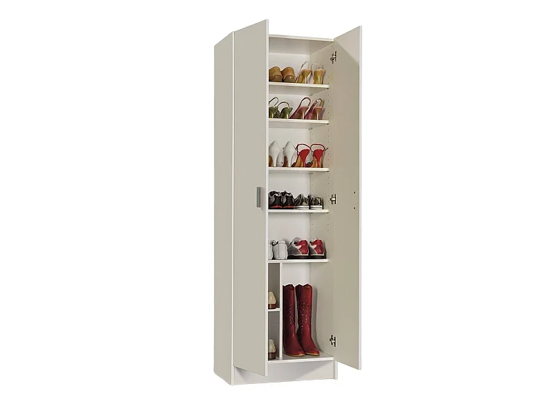 Dimarc multifunctionele kledingkast, Extra kast met 2 deuren, Moderne schoenenkast, Verticaal schoenenrek, 59x37h180 cm, Wit